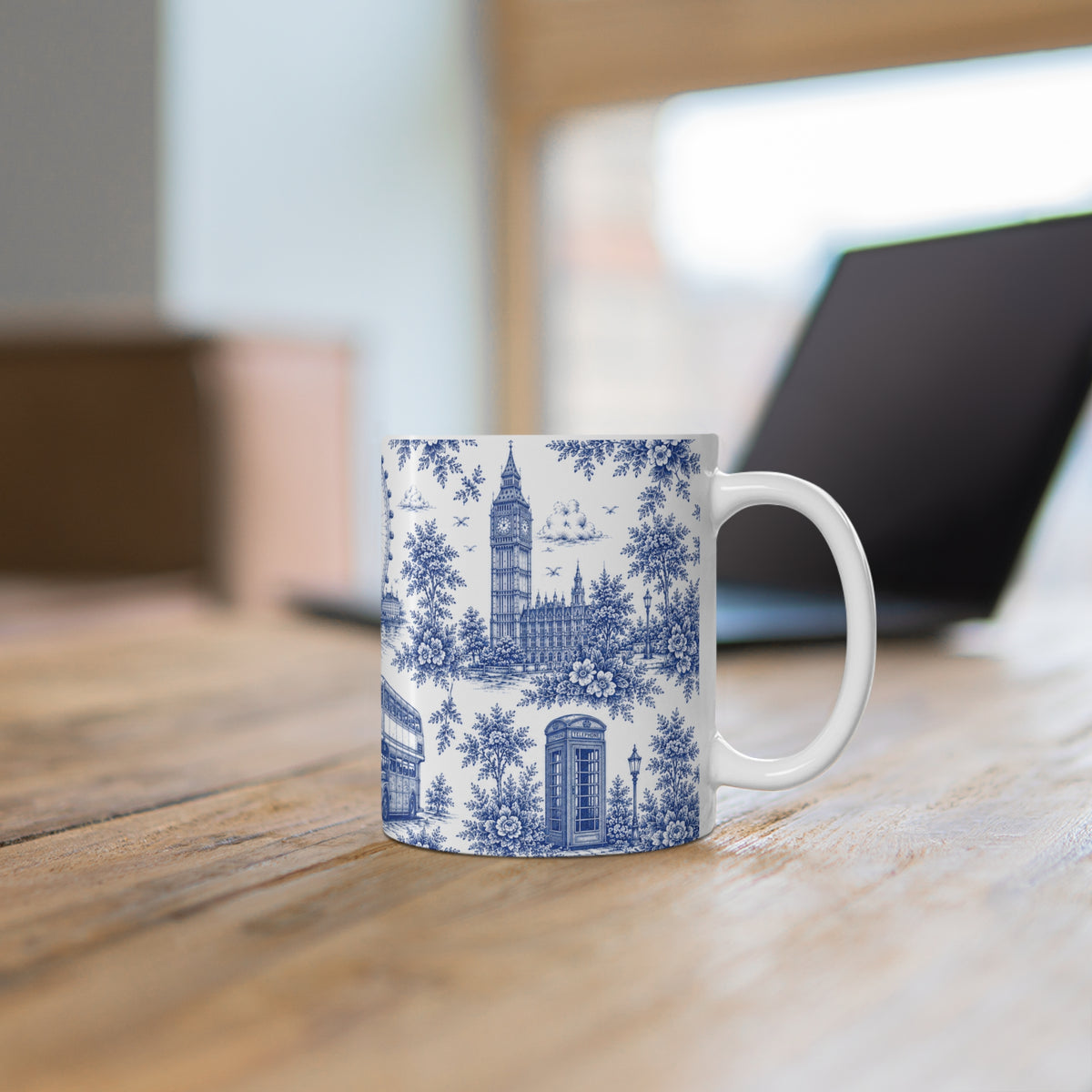 London Blue Toile de Jouy Ceramic Coffee Mug - (11oz; Ships from Europe)