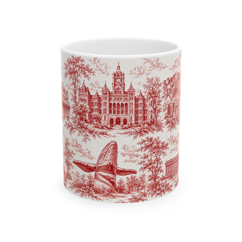 Salt Lake City Red Toile de Jouy Mug —  Ceramic Coffee Cup (11oz)