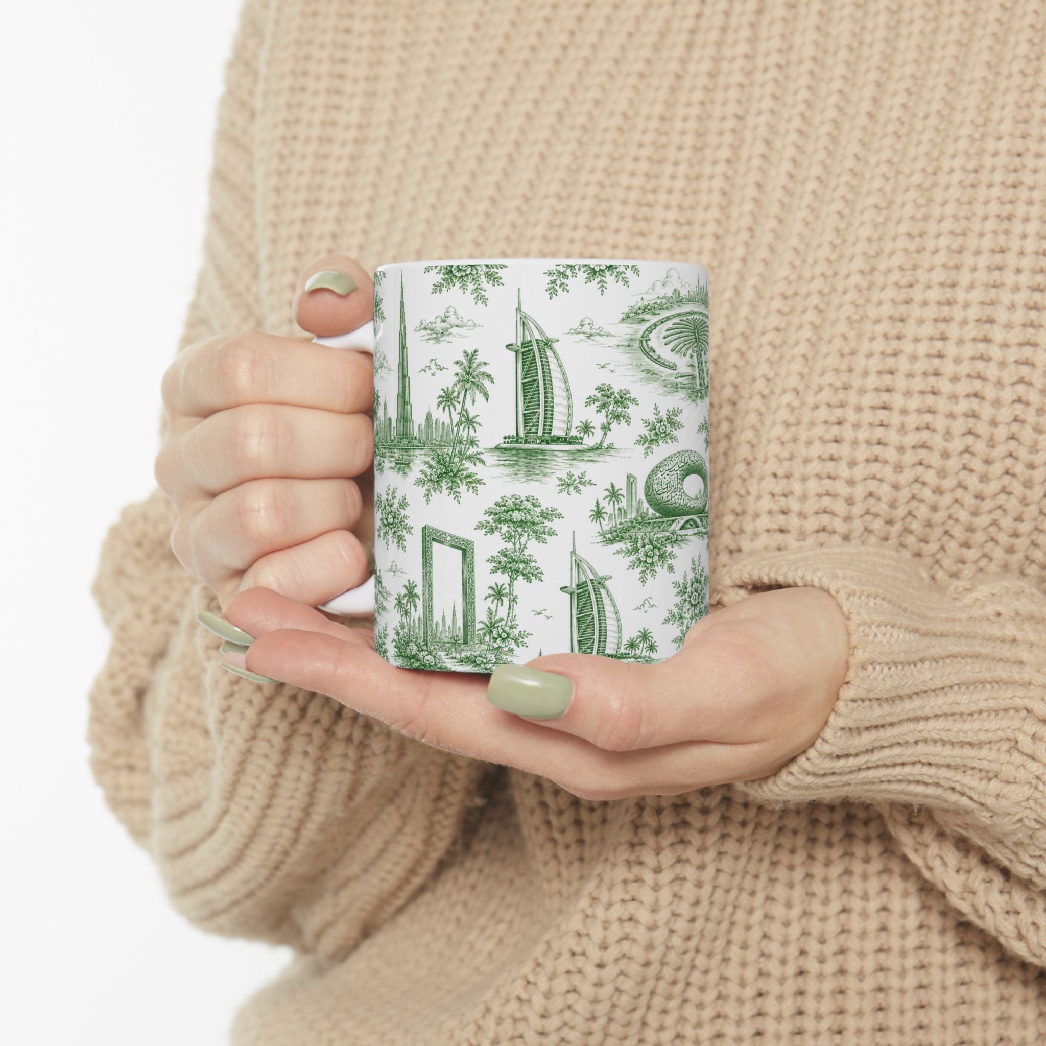 Dubai Green Toile de Jouy Ceramic Mug — Ceramic 11oz Coffee Cup