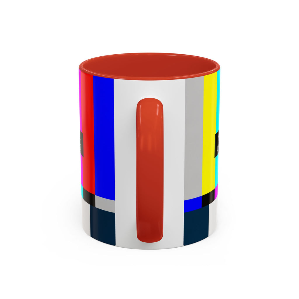 "No Signal Until Coffee" Accent Mug —  TV Rainbow Test Pattern Coffee Mug
