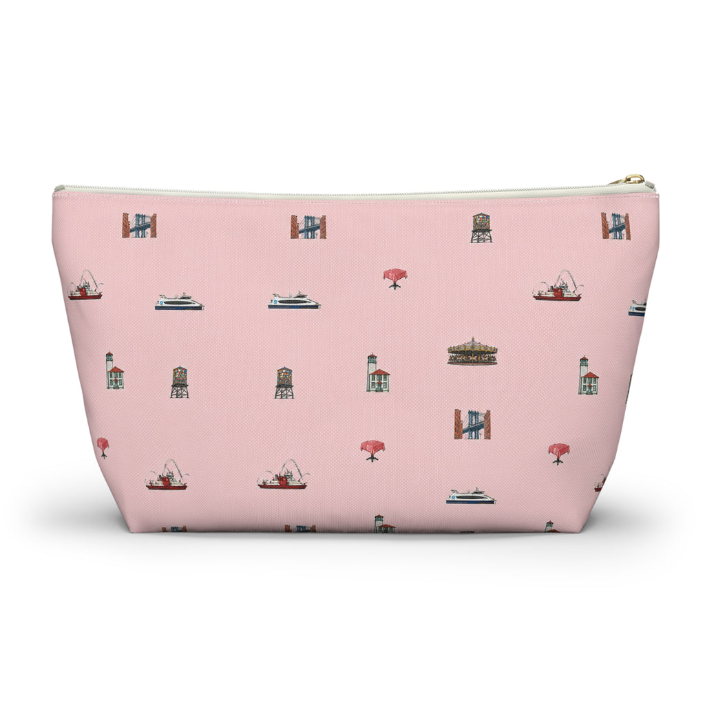 Icons of DUMBO Large Pink Accessory Pouch — T-Bottom Makeup Bag
