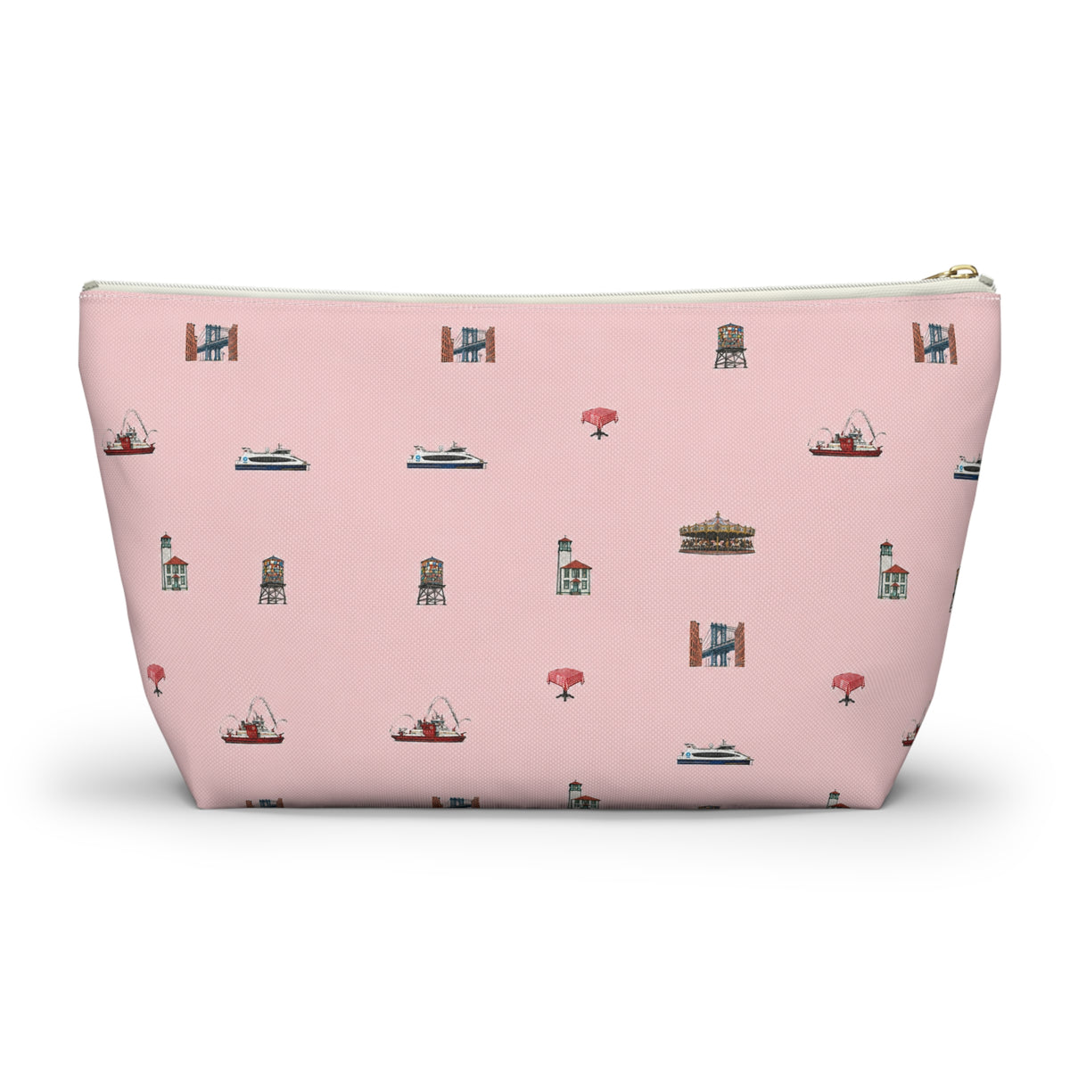 Icons of DUMBO Large Pink Accessory Pouch — T-Bottom Makeup Bag