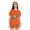Orange NYC Pigeon Pattern Short Pajama Set | New York City Bird Lovers PJs Cozy Sleepwear