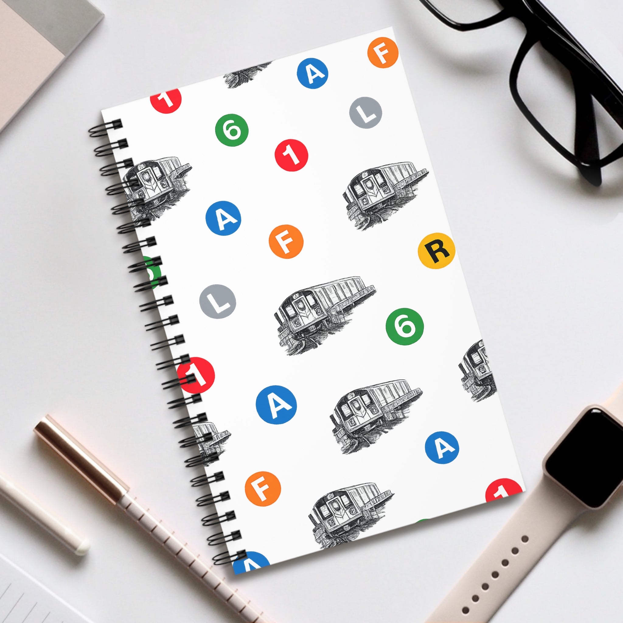 Cuaderno espiral con iconos de tránsito del metro de Nueva York | Cuaderno con diseño del metro de Nueva York