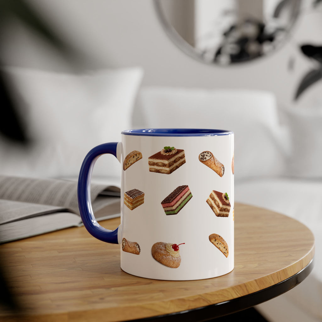 NYC Italian Bakery Pattern Mug | Cannoli Rainbow Cookie Zeppoli Tiramisu Biscotti Napoleon 11oz Ceramic Coffee Cup