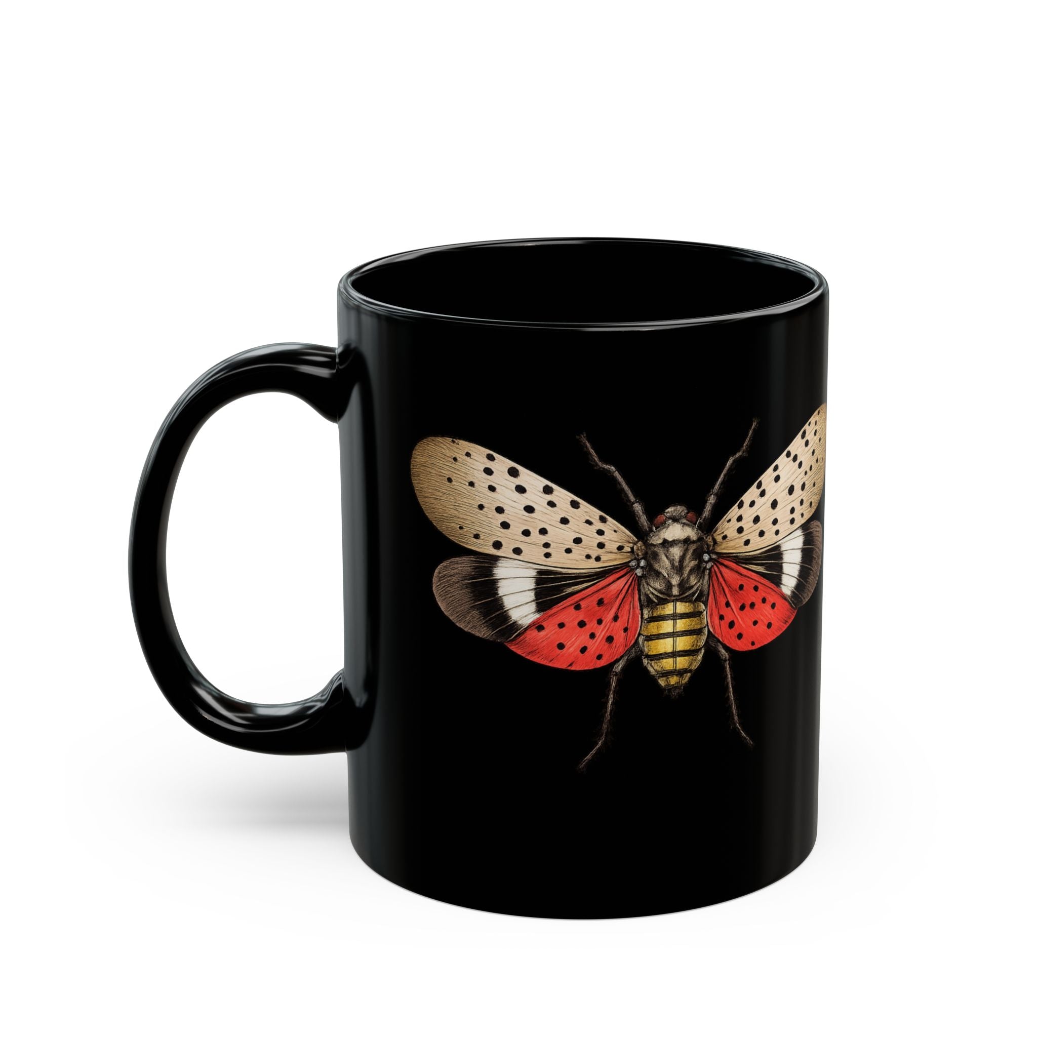 NYC Spotted Lanternfly Illustration Coffee Mug – New York Summer Black Ceramic 11oz