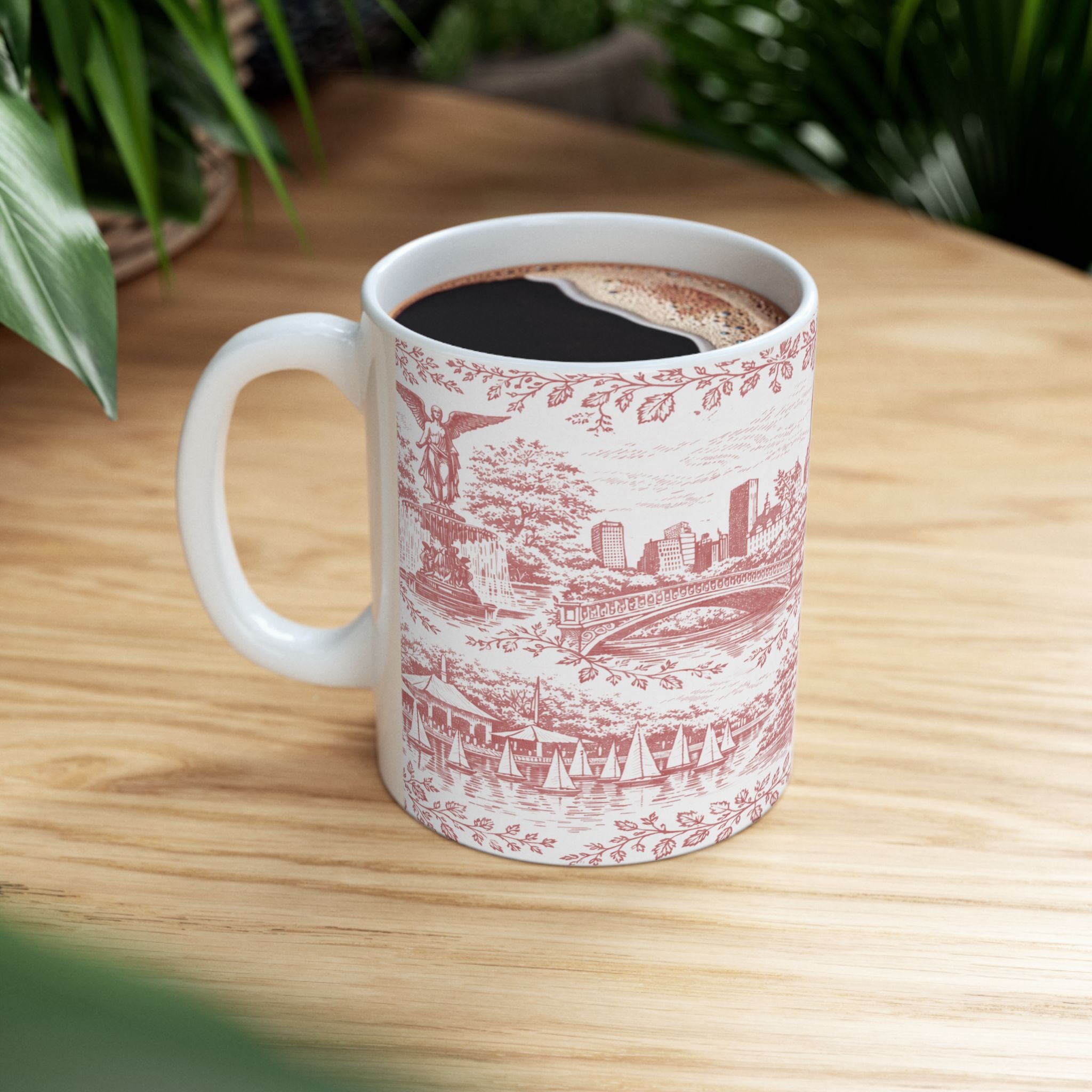 Central Park Red Toile de Jouy Mug | NYC Chinoiserie Ceramic Coffee Cup
