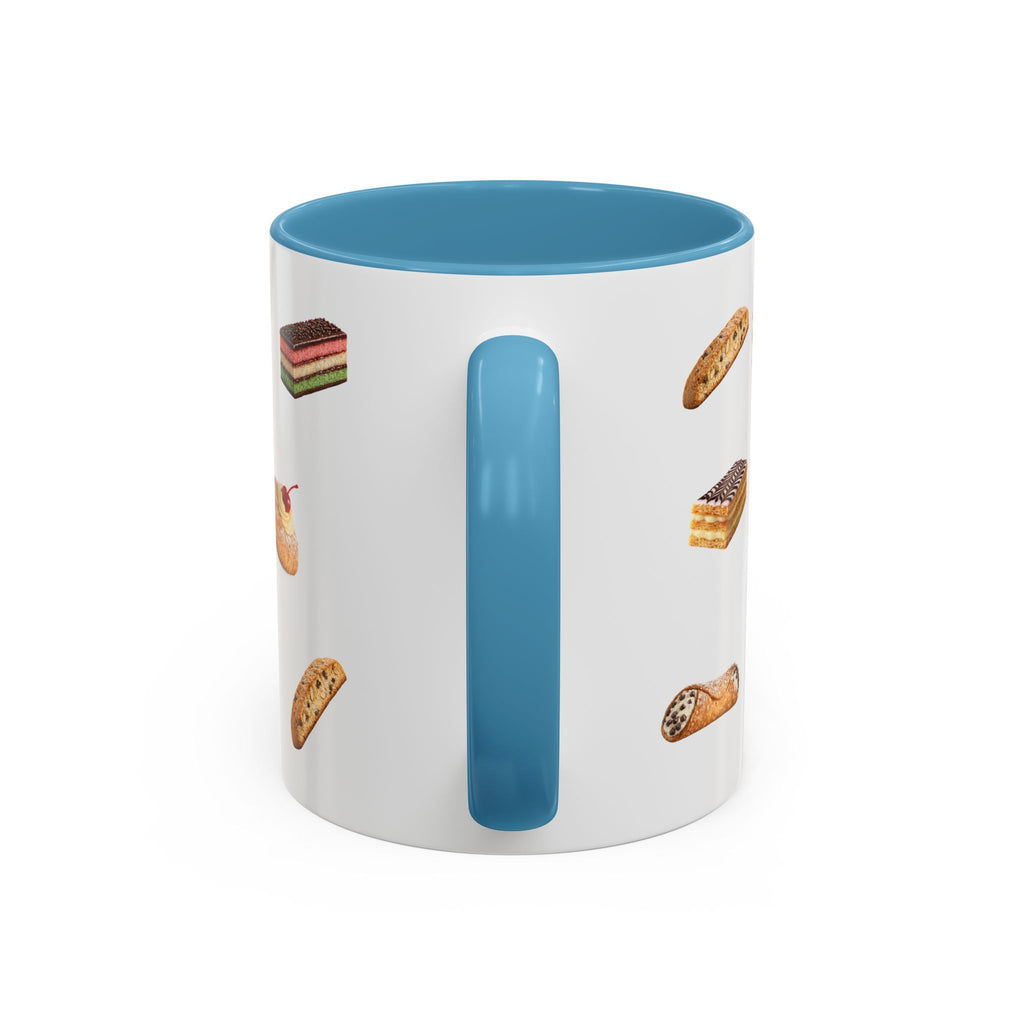NYC Italian Bakery Pattern Accent Mug | Cannoli Rainbow Cookie Zeppoli Tiramisu Biscotti Napoleon 11oz Ceramic Coffee Cup