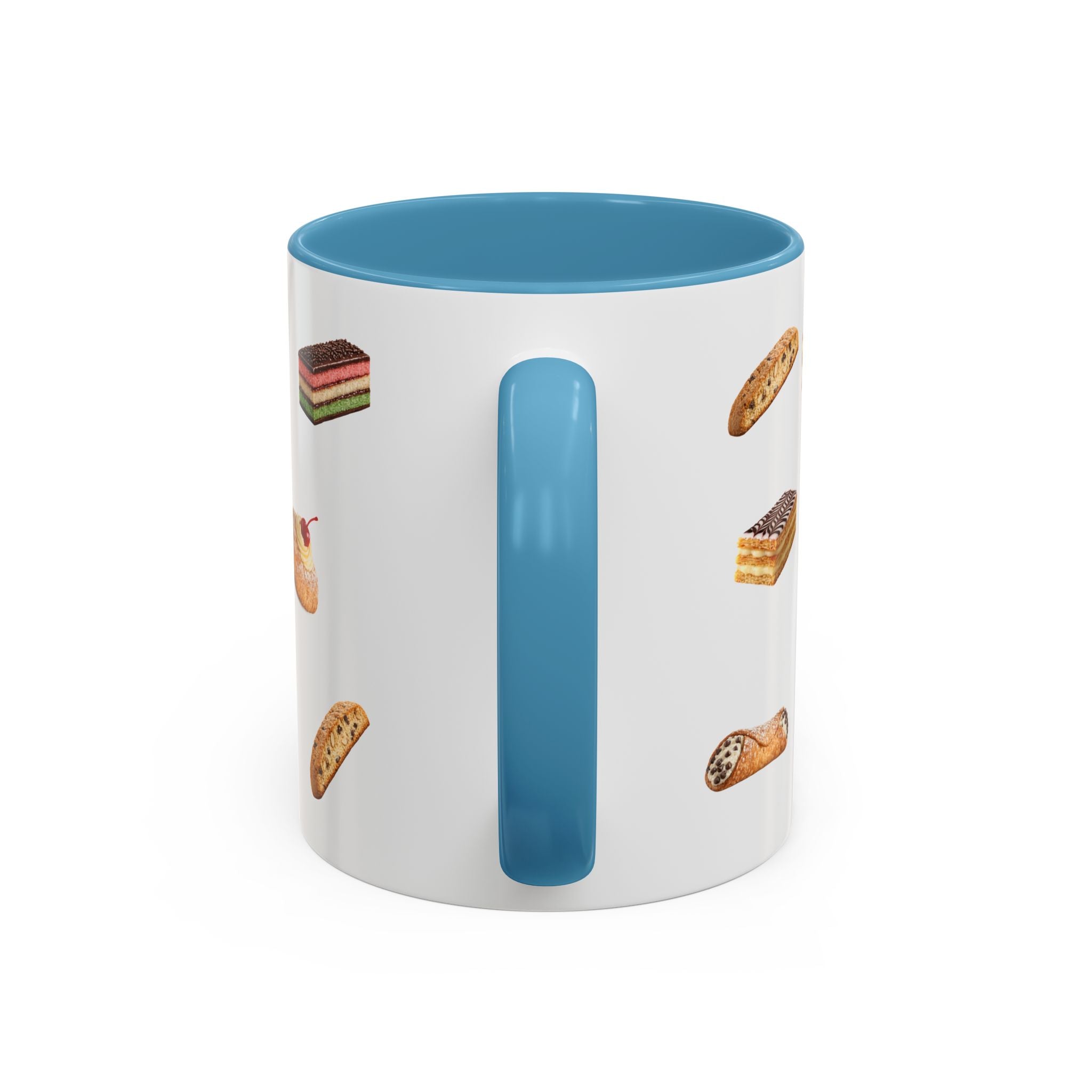 NYC Italian Bakery Pattern Accent Mug | Cannoli Rainbow Cookie Zeppoli Tiramisu Biscotti Napoleon 11oz Ceramic Coffee Cup