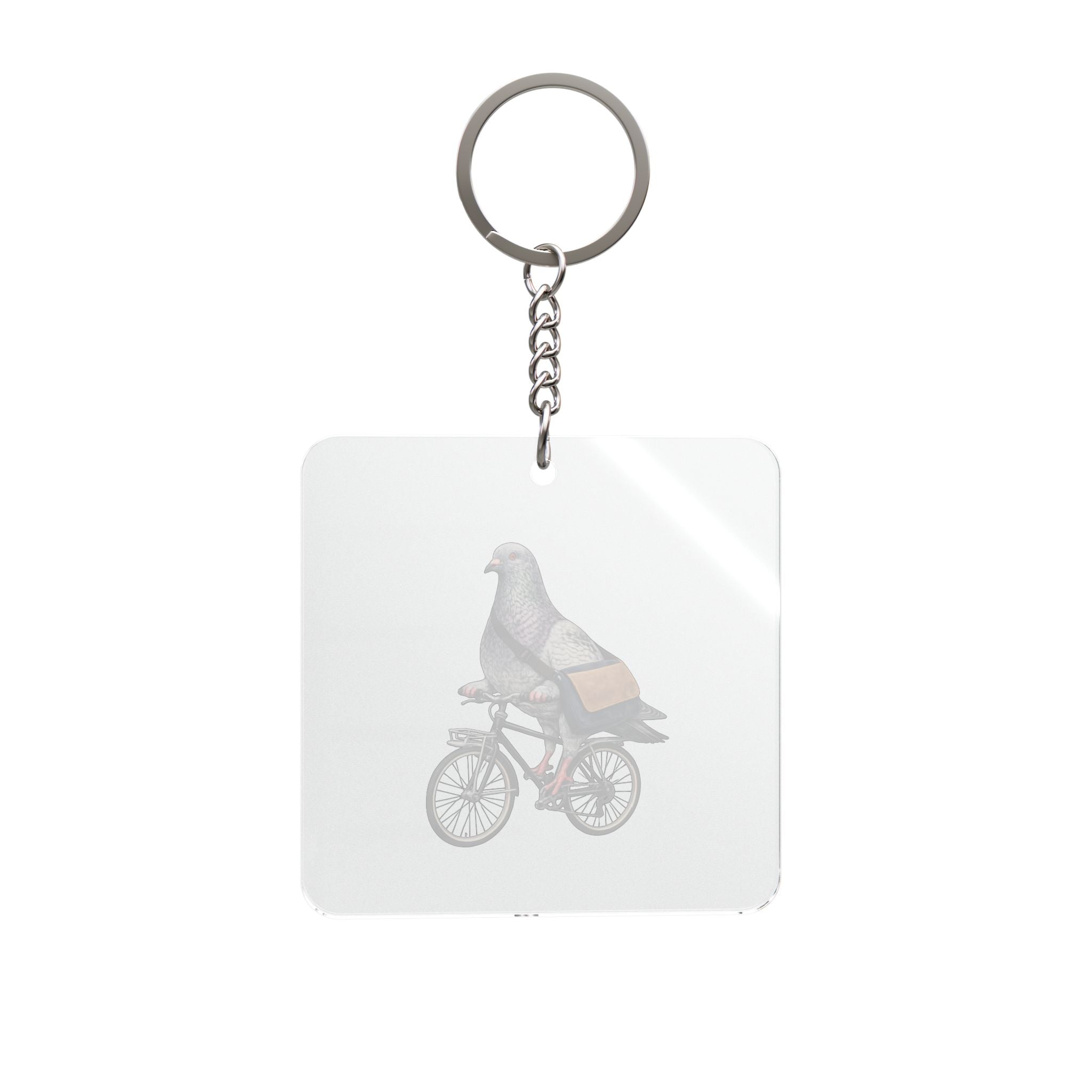 Customizable Midtown Manhattan NYC Pigeon Square Keychain | Bike Messenger Bird Lovers Keyring Gift