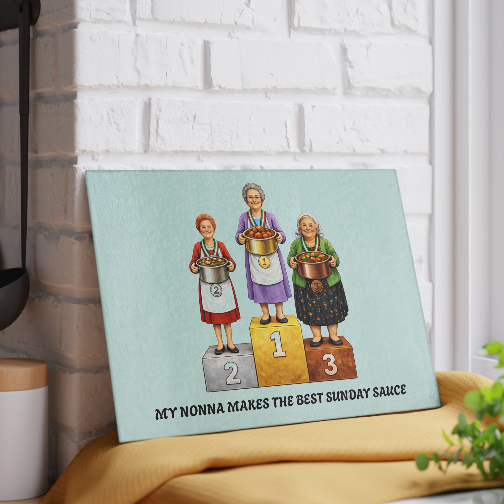 My Nonna Makes the Best Sunday Sauce Glass Cutting Board | Italian Grandma Pasta Competition Kitchen Decor