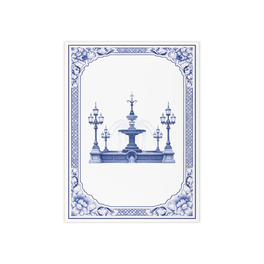 City Hall Park Jacob Wrey Mould Fountain Blue and White Azulejos-style Ceramic Shower Tile 6" x 8"