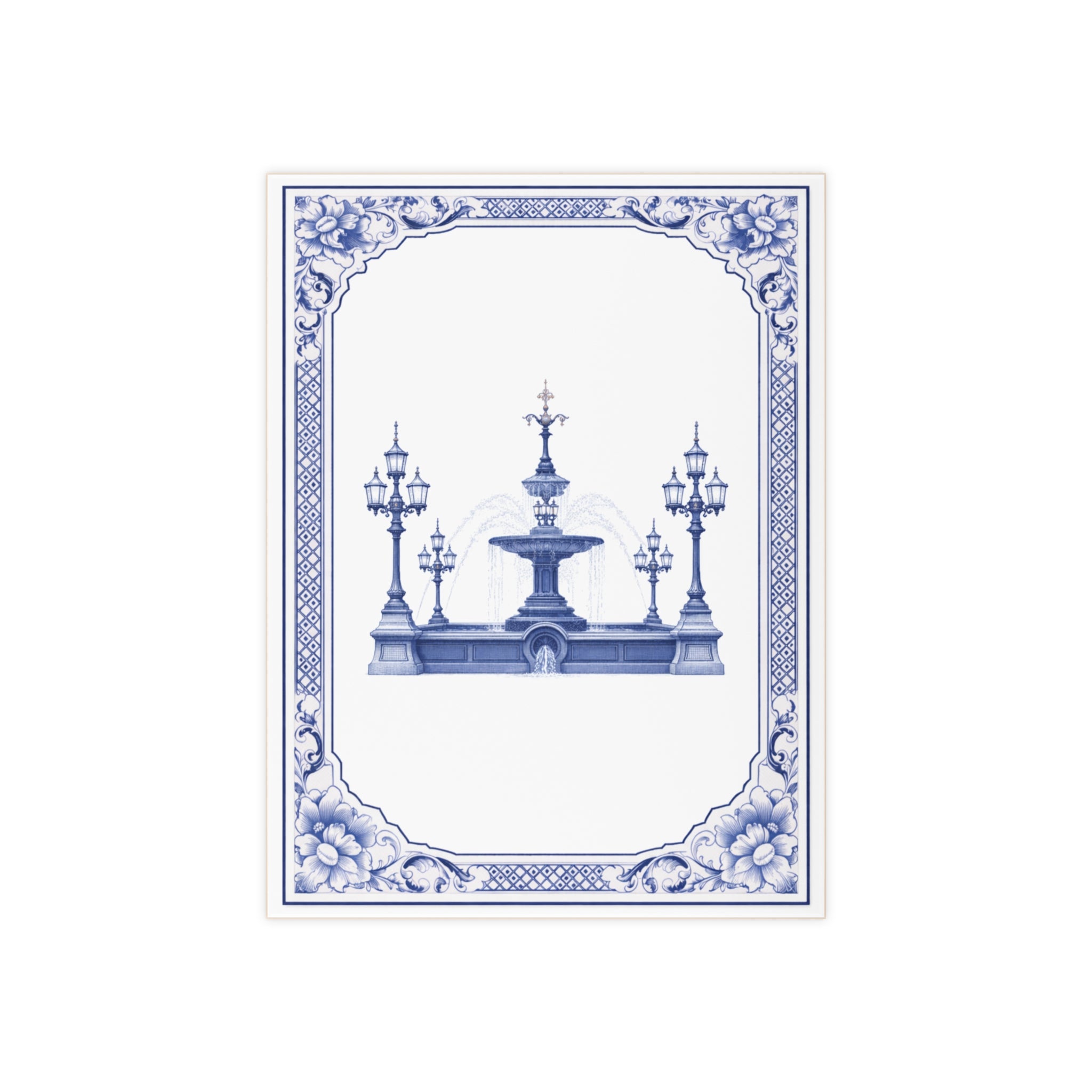 City Hall Park Jacob Wrey Mould Fountain Blue and White Azulejos-style Ceramic Shower Tile 6" x 8"