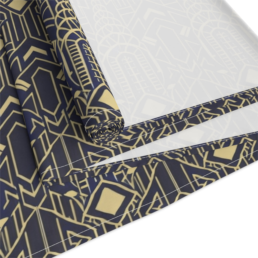Art Deco Chrysler Building Navy & Gold Table Runner — NYC Elegant Geometric Tabletop Dining Decor