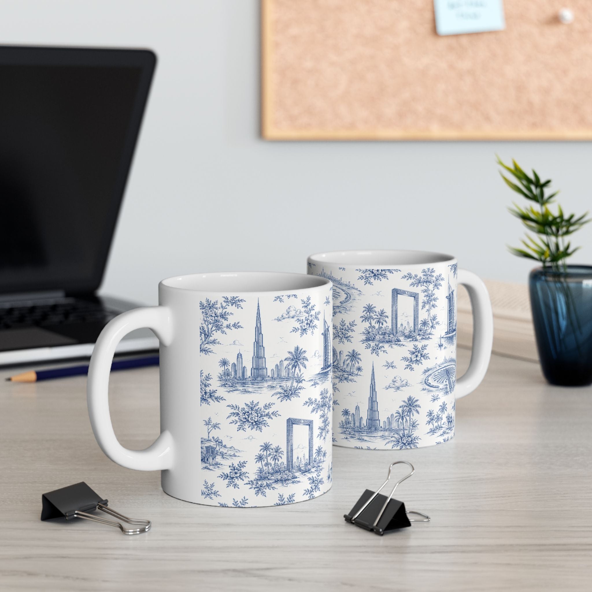 Dubai Blue Toile de Jouy Ceramic Mug — Ceramic 11oz Coffee Cup