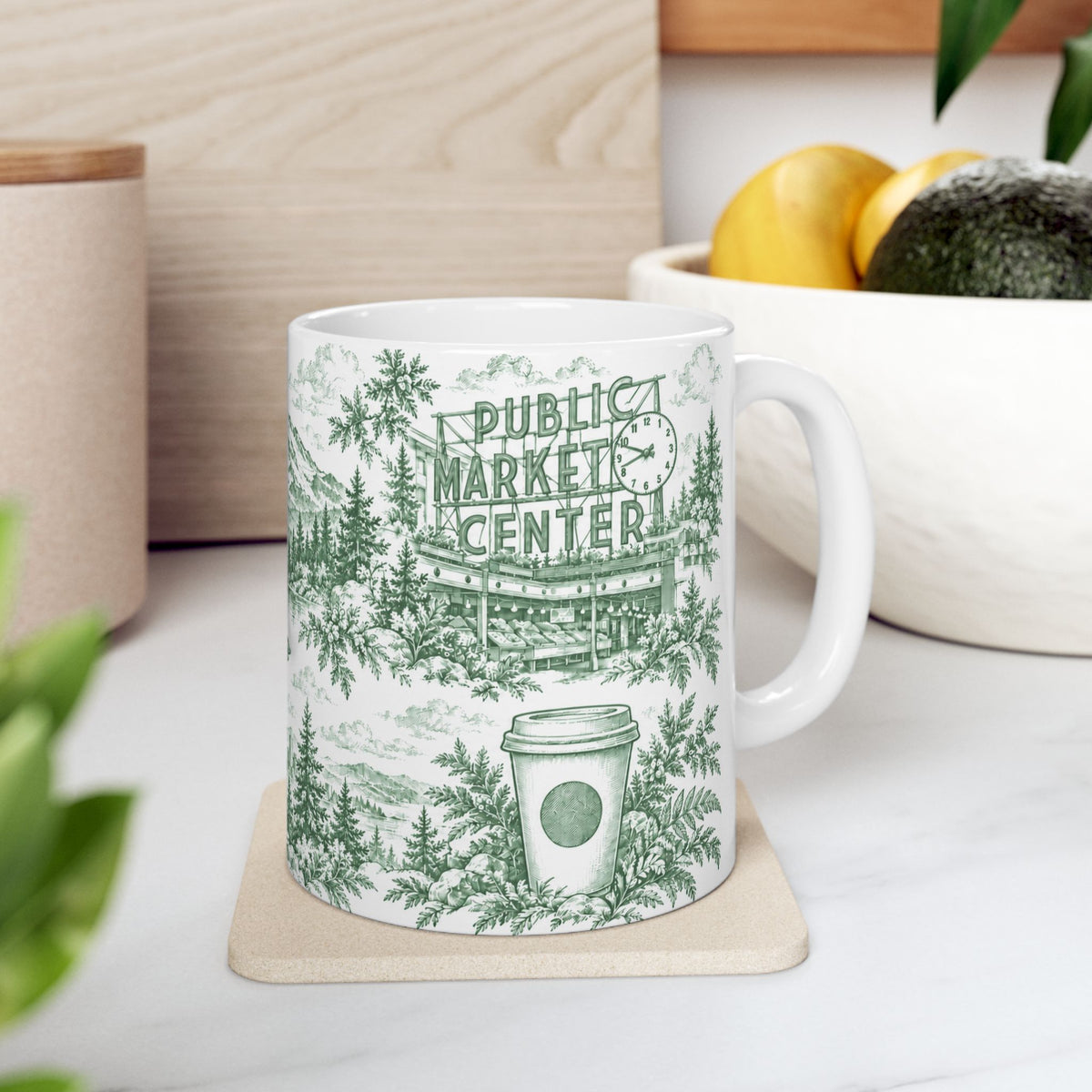 Seattle Green Toile de Jouy Ceramic Mug (11oz)