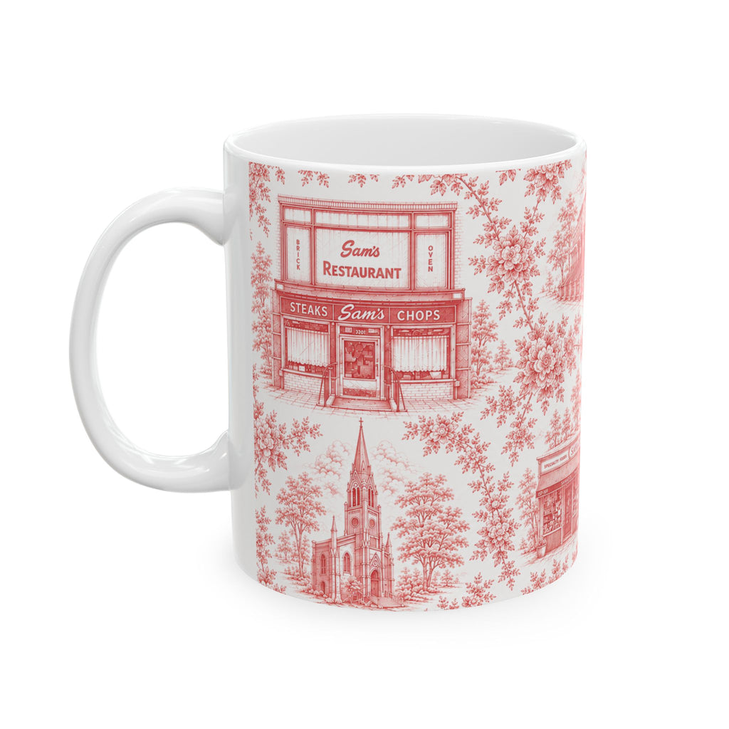 Cobble Hill Red Toile de Jouy Mug | NYC Chinoiserie Ceramic Coffee Cup