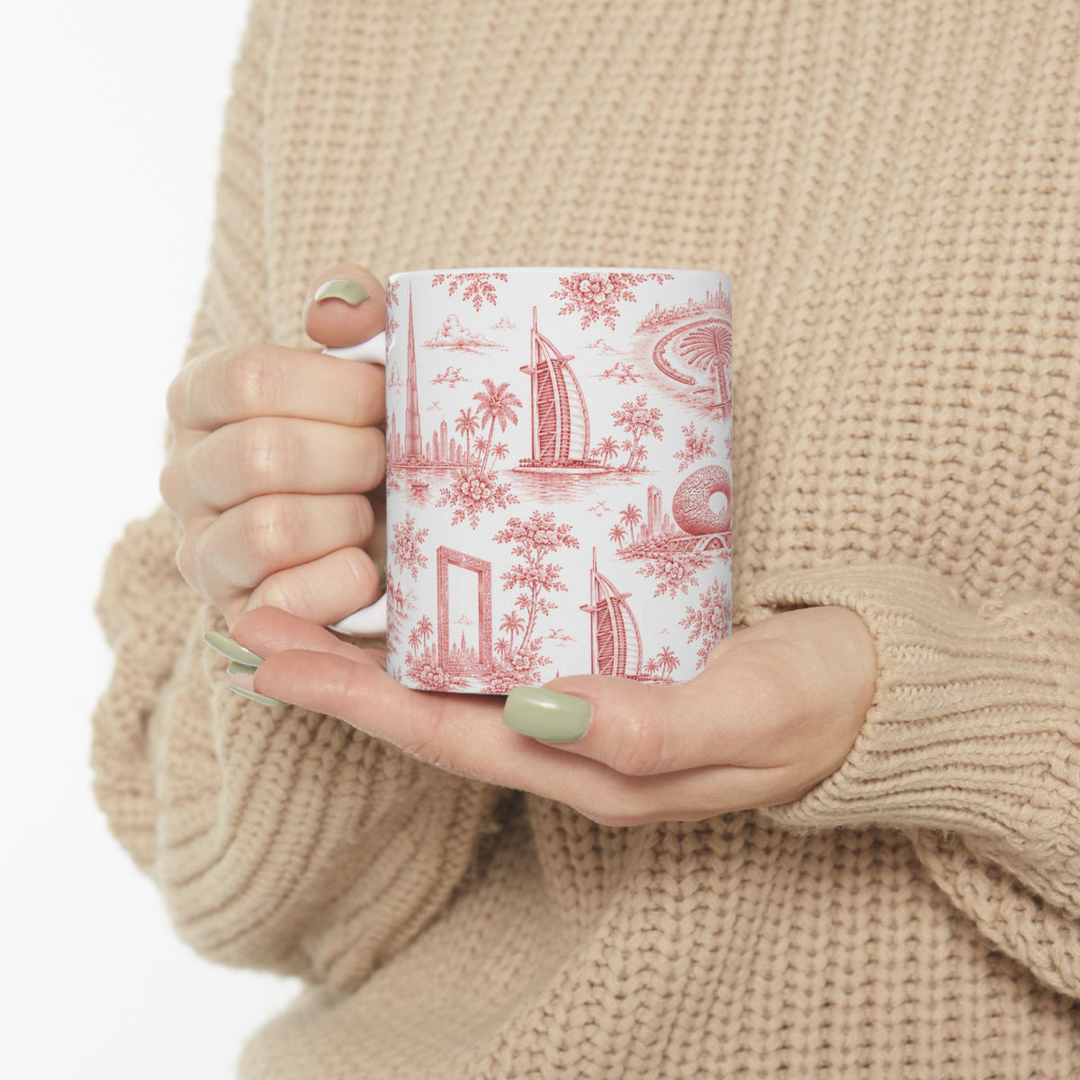 Dubai Red Toile de Jouy Ceramic Mug — Ceramic 11oz Coffee Cup