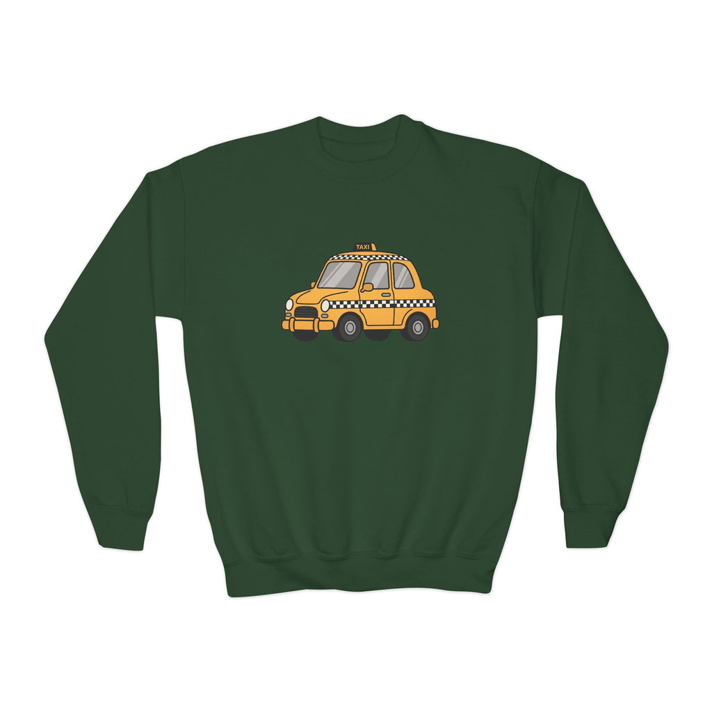 Sudadera infantil con cuello redondo Taxi Cab NYC — Suéter infantil con estampado gráfico de taxi a cuadros amarillo de dibujos animados