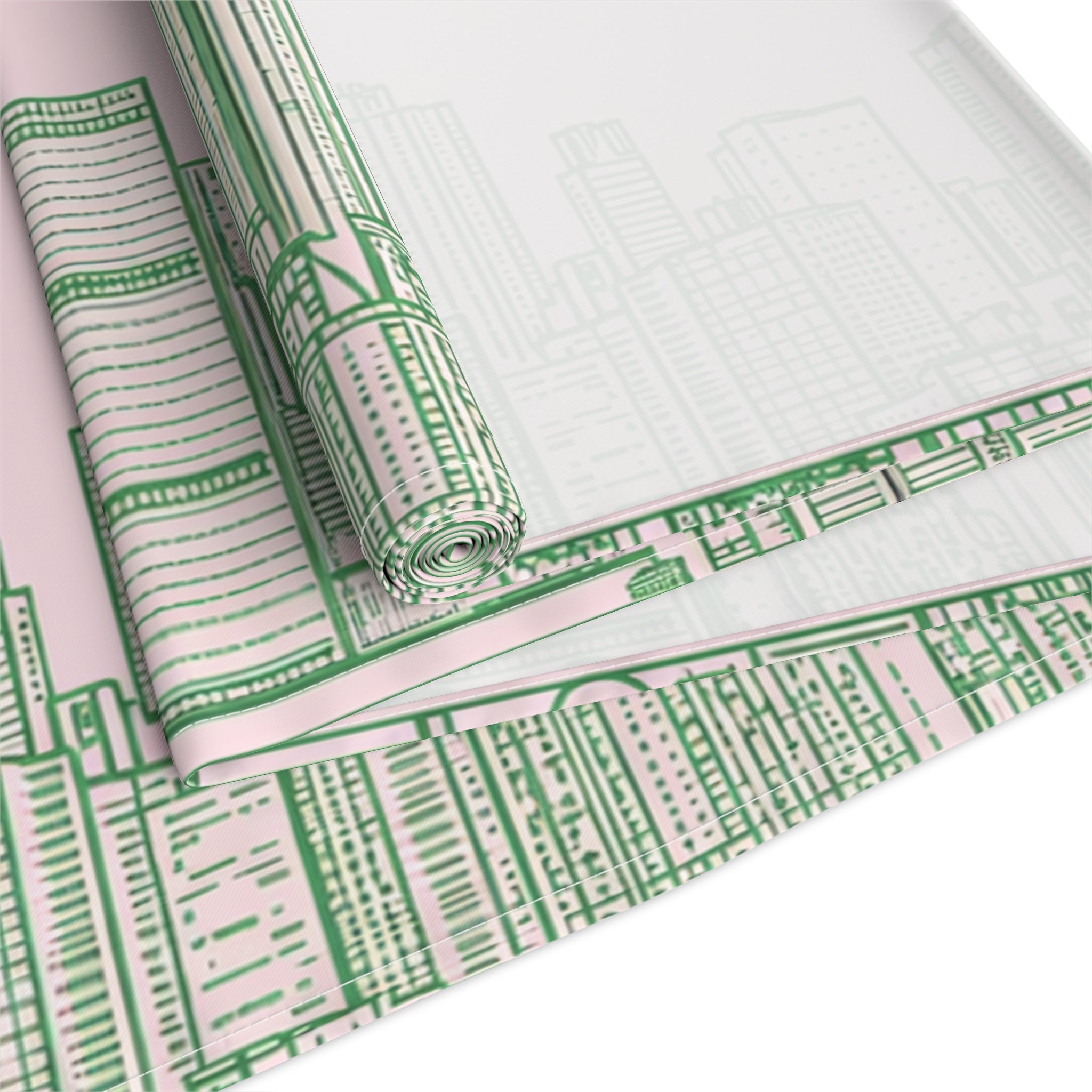 Pink & Green New York City Skyline Table Runner — NYC Manhattan Skyline Dining Table Decor