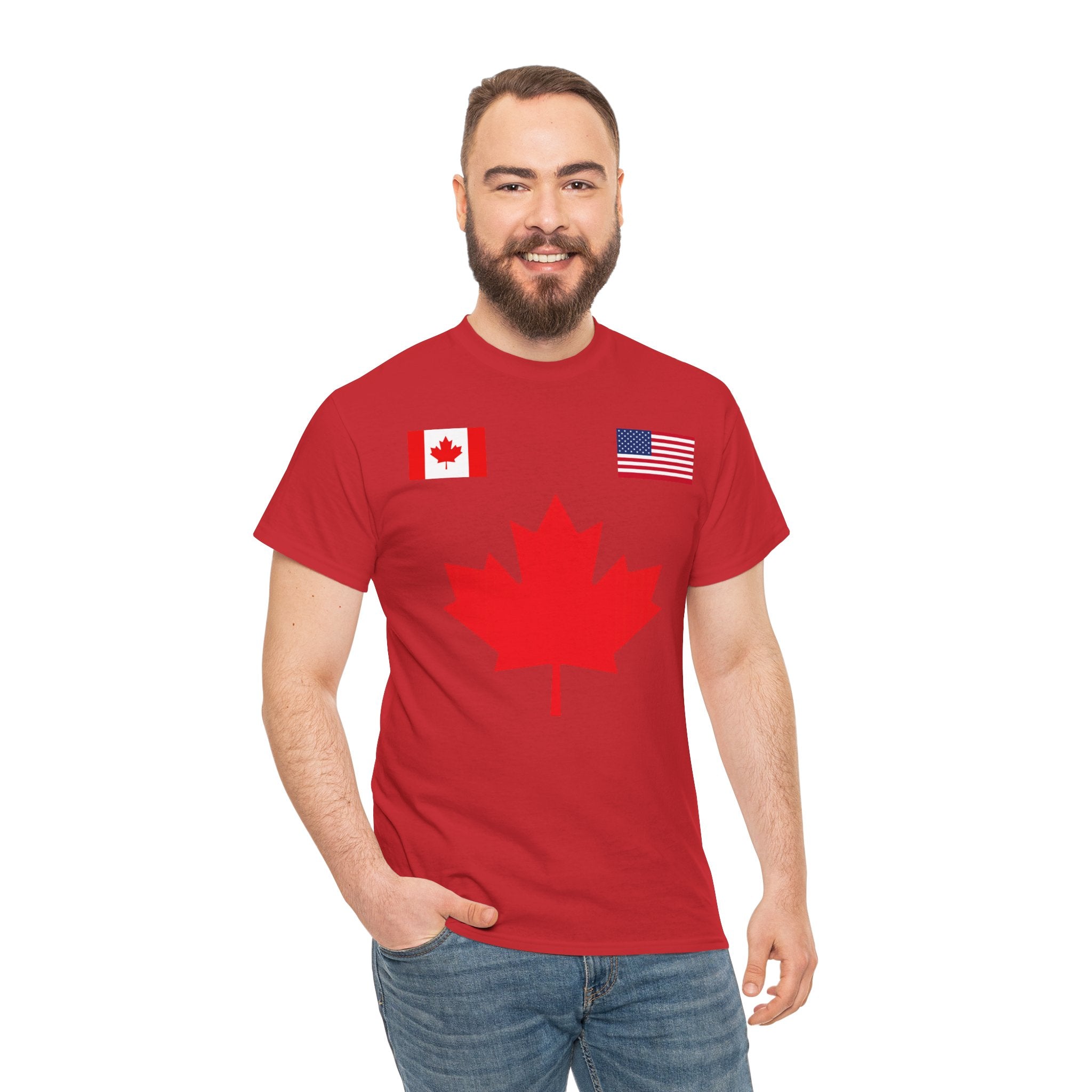 Canadian-American Maple Leaf Soccer T-Shirt | Canadian Flag Tee