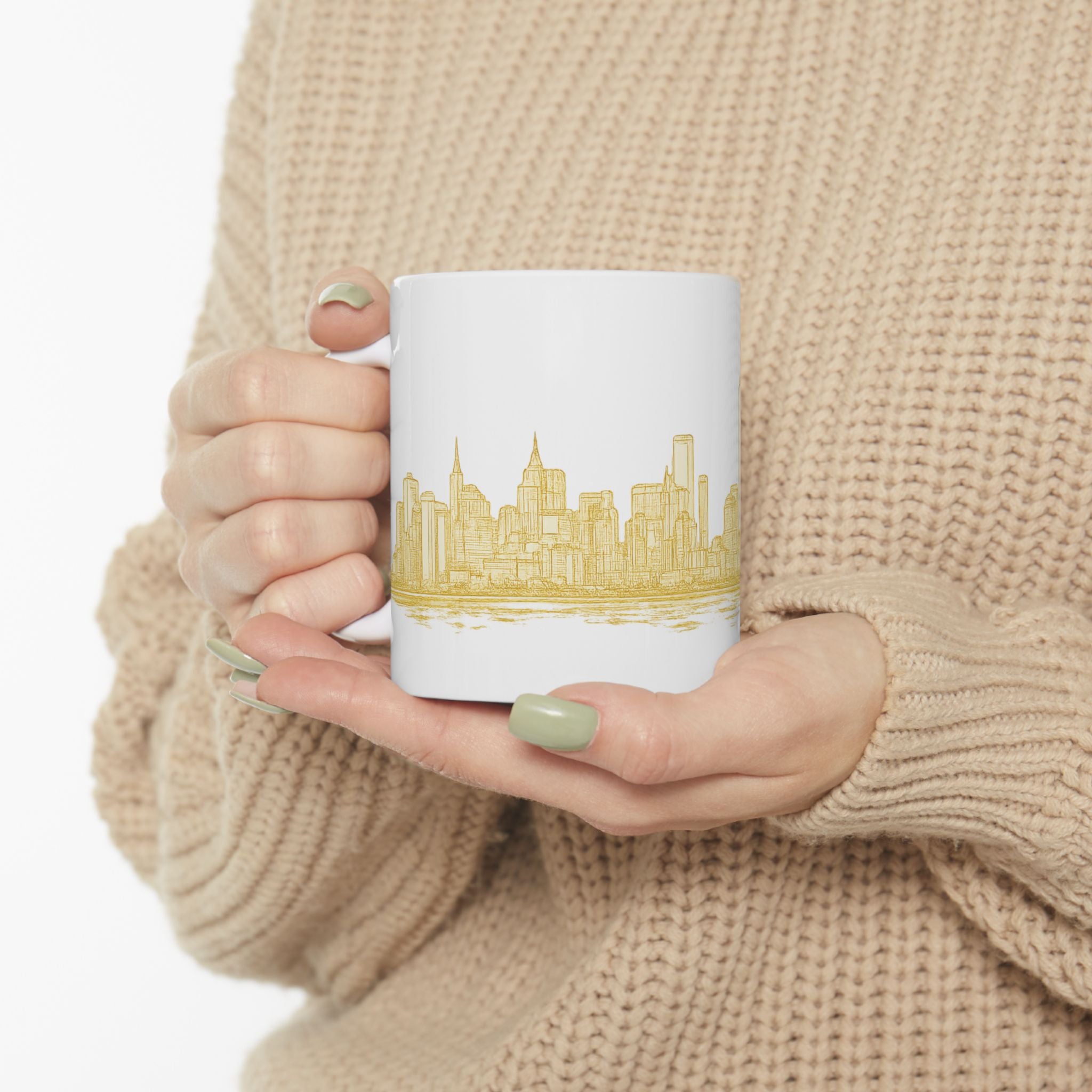 Gold New York City Skyline Mug | Ceramic Downtown Manhattan Skyline Coffee Cup 11oz