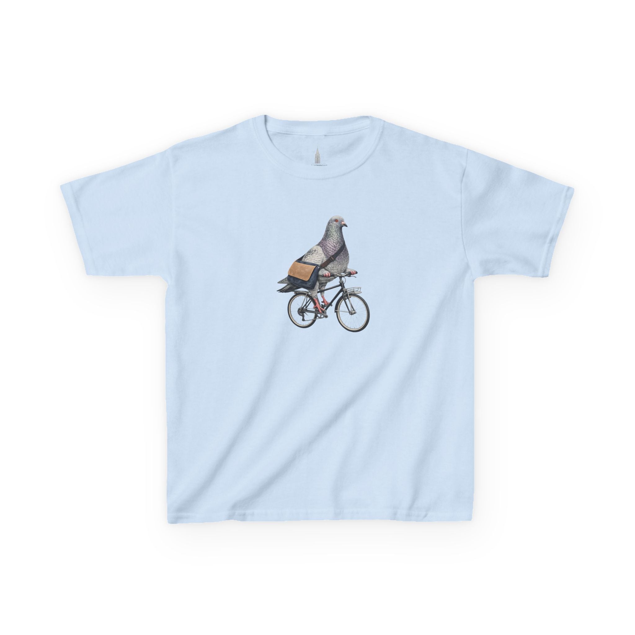 Camiseta personalizable para niños "Pigeon Bike Rider" en Midtown NYC — Bonita camiseta de ciclista con pájaro para niños