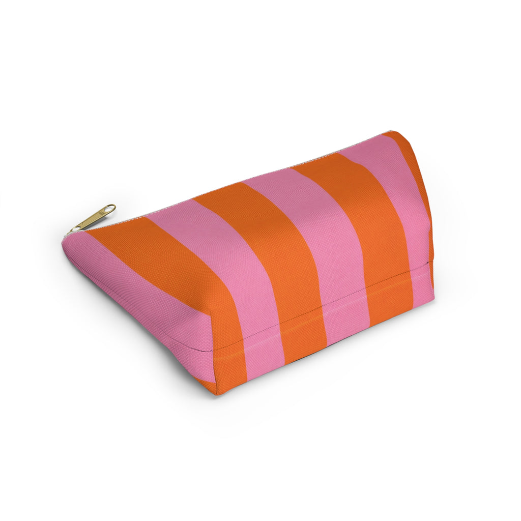 Customizable Striped Accessory Pouch — Pink & Orange T-Bottom Makeup Bag 2