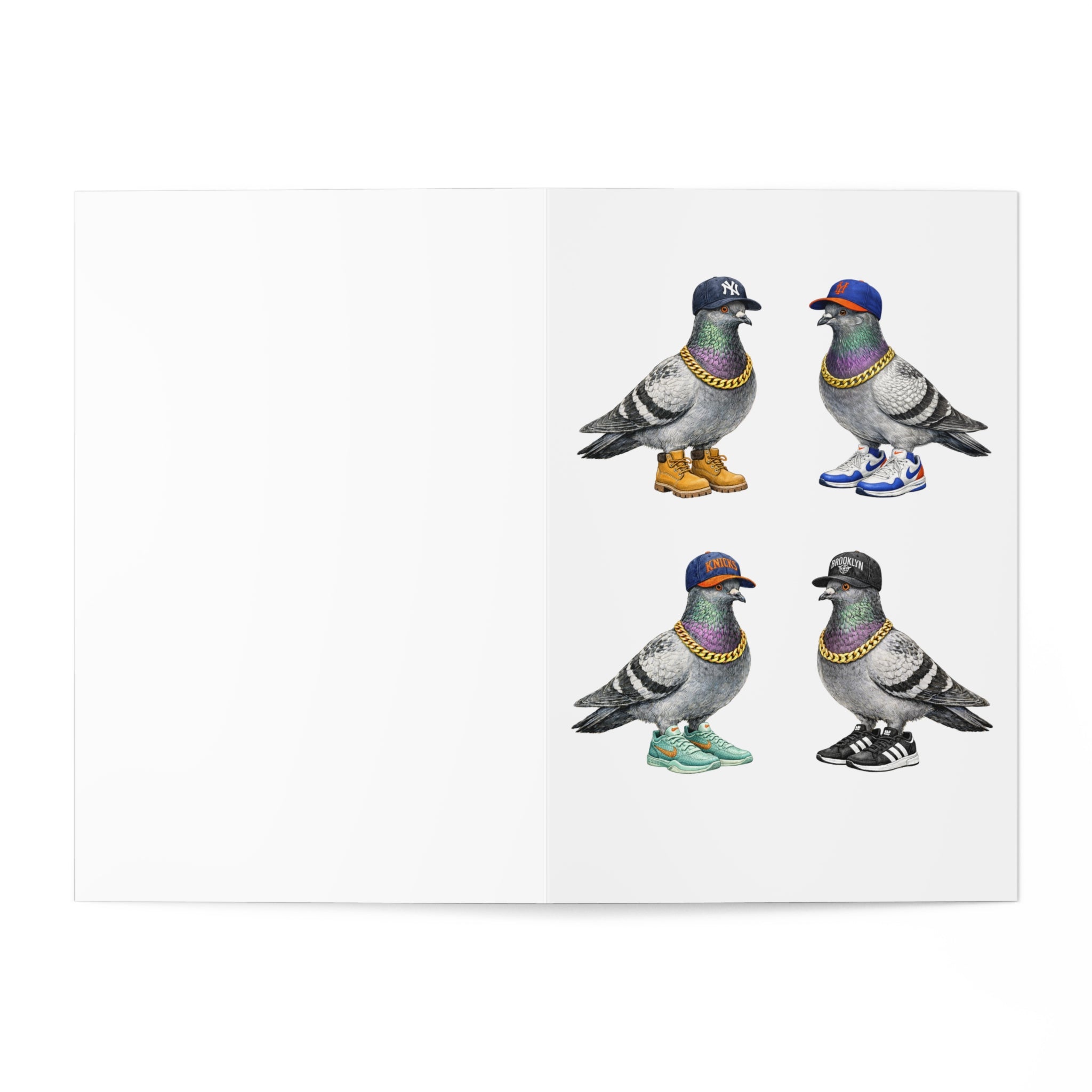 New York Sports Fan NYC Pigeon Greeting Cards | NY Sports Yankees Mets Knicks Nets Bird Lover Card Pack of 7