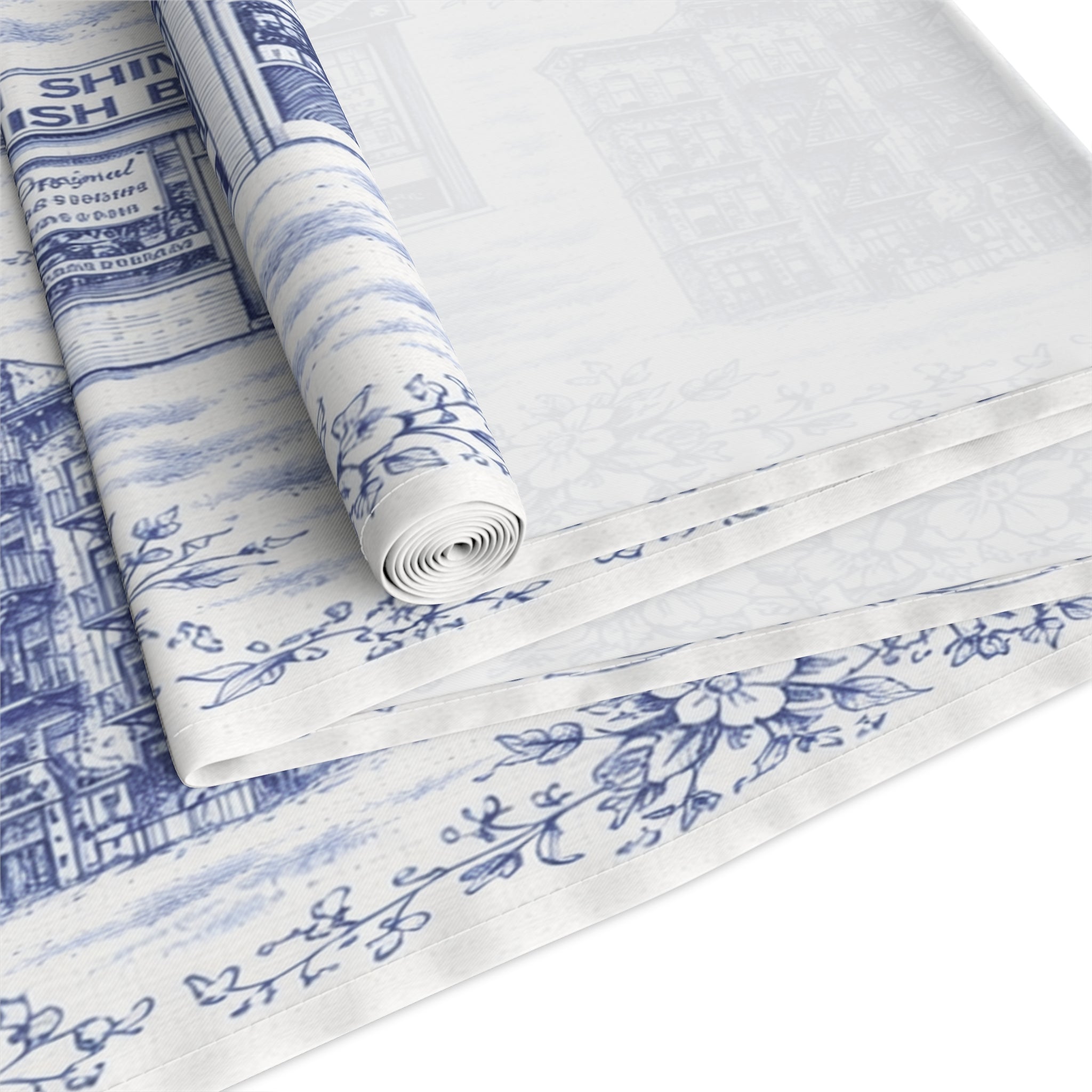 Blue Toile de Jouy Lower East Side Table Runner —  NYC Chinoiserie Dining Table Decor