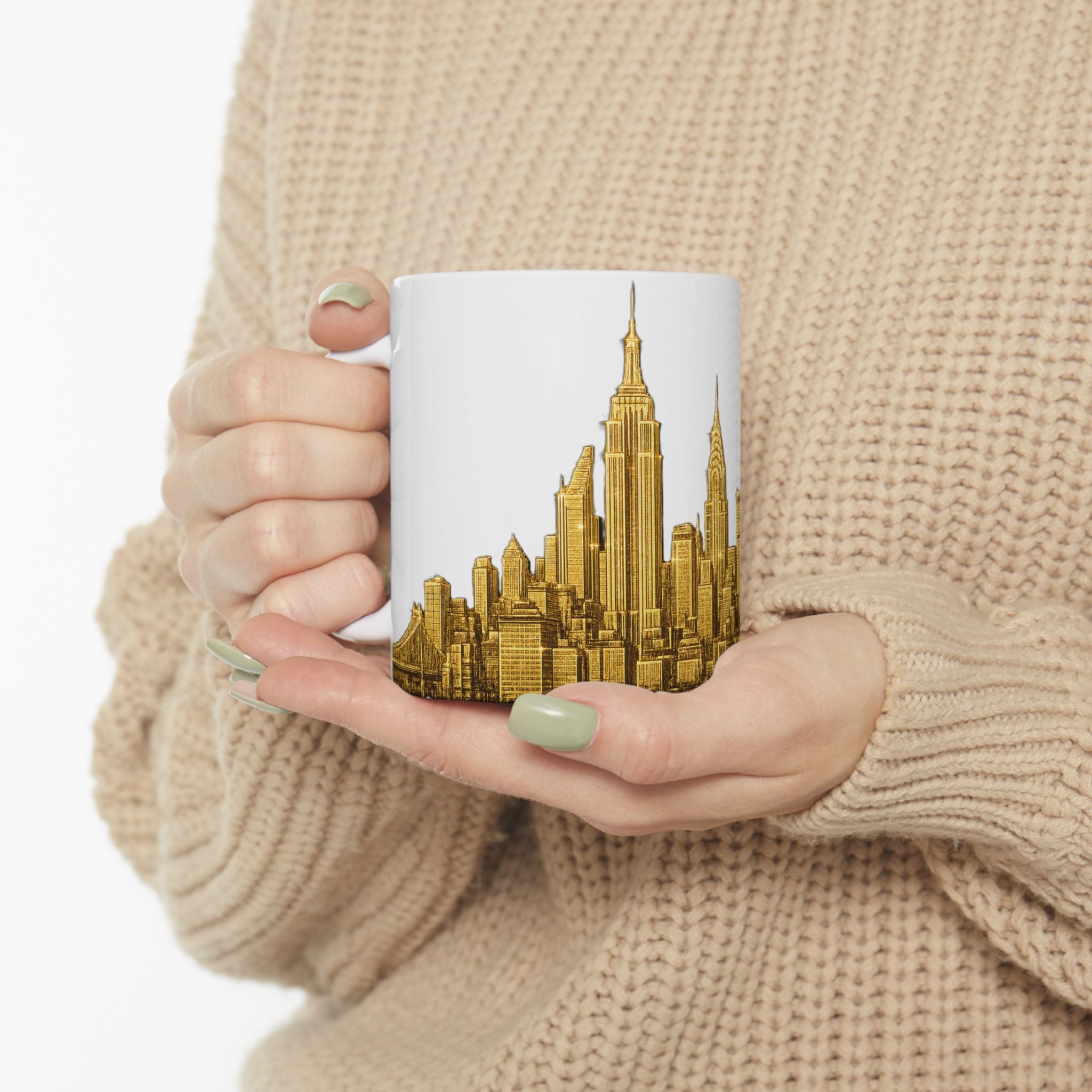 Gold Midtown New York City Skyline Mug | Ceramic Midtown Manhattan Skyline Coffee Cup 11oz