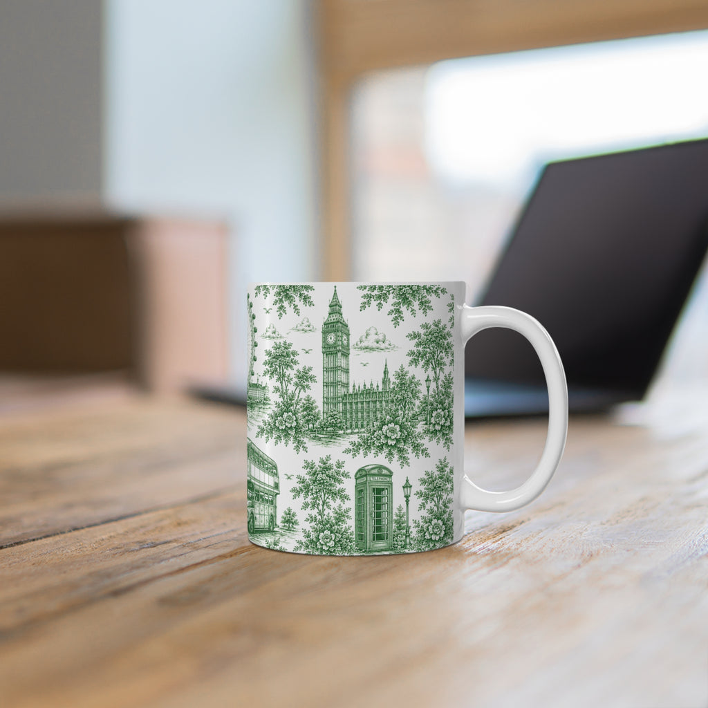 London Green Toile de Jouy Ceramic Coffee Mug - (11oz; Ships from Europe)