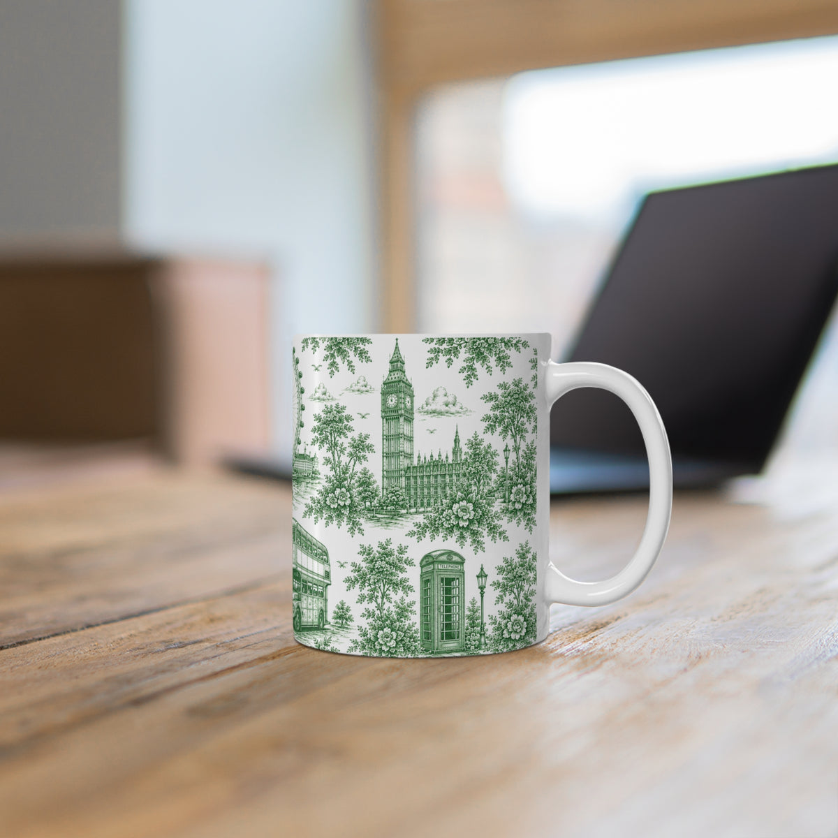 London Green Toile de Jouy Ceramic Coffee Mug - (11oz; Ships from Europe)