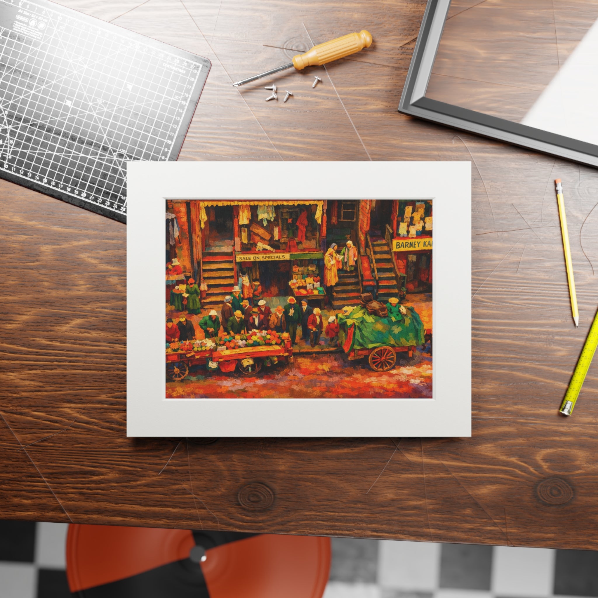 Colorized Historic Lower East Side 2 | Old New York Street Vendor  Mat Frame