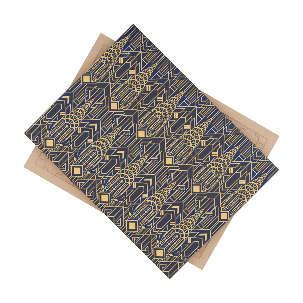 Chrysler Building Art Deco Ceramic Kitchen Tile — NYC Navy & Gold Geometric 6" x 8" Shower Tile