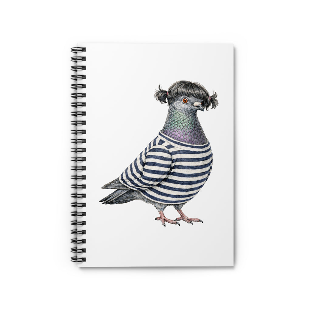 Customizable Williamsburg NYC Pigeon Spiral Journal | Brooklyn Mona Lisa Hipster Bird Lovers Notebook
