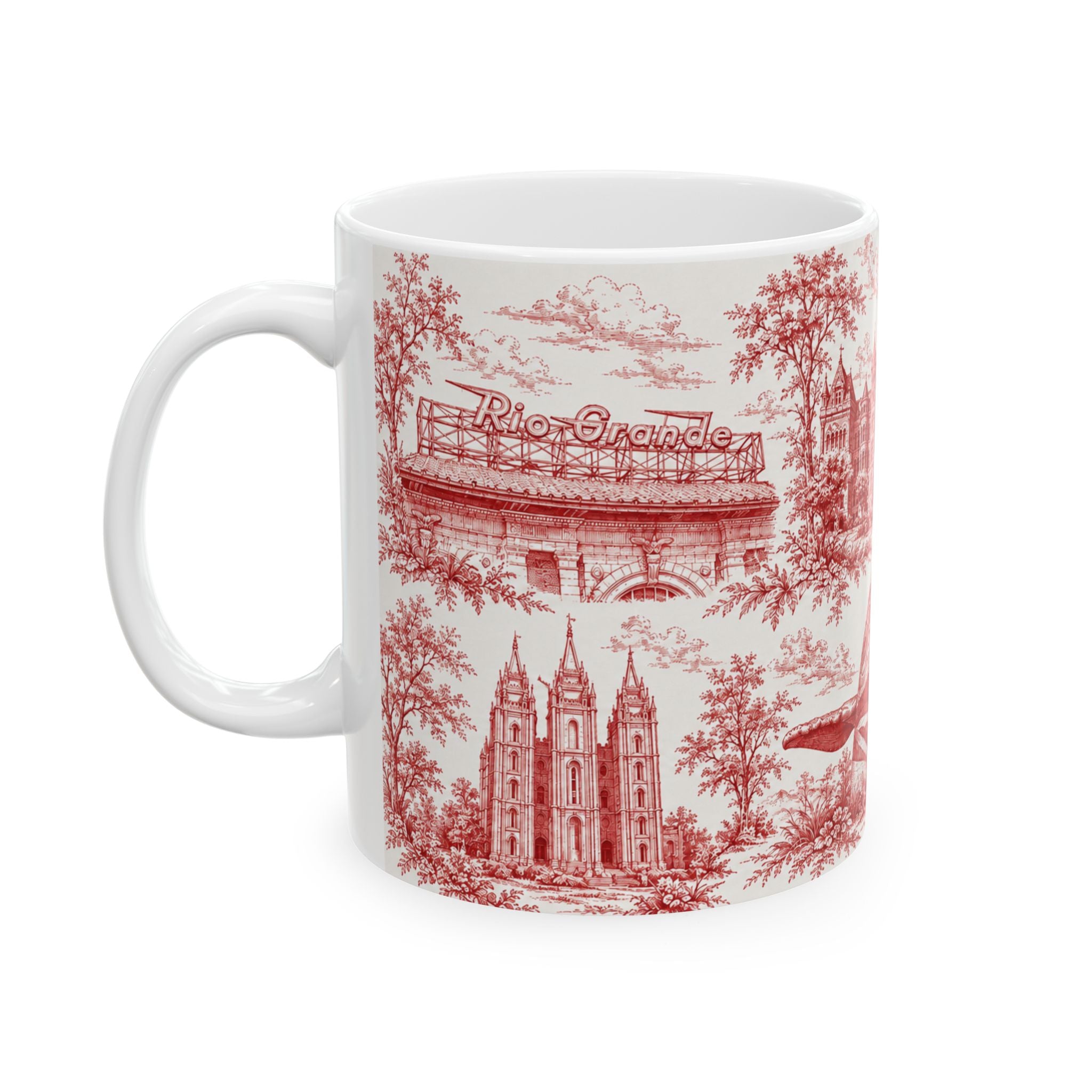 Salt Lake City Red Toile de Jouy Mug —  Ceramic Coffee Cup (11oz)
