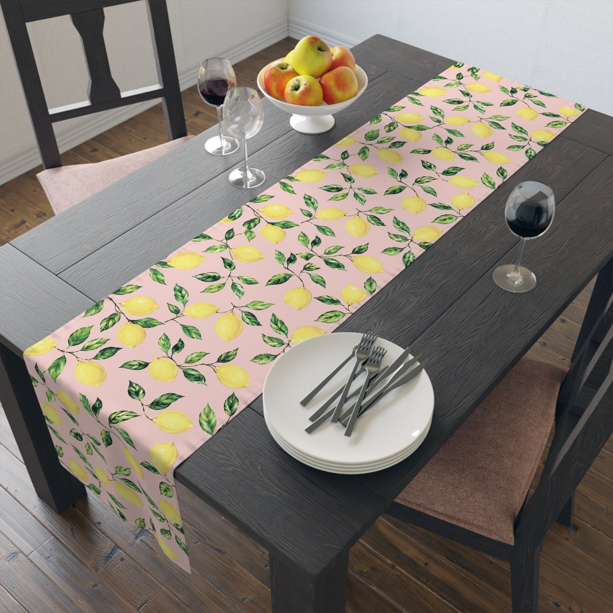 Little Italy Amalfi Pink with Lemon Table Runner – Mediterranean Dining Decor