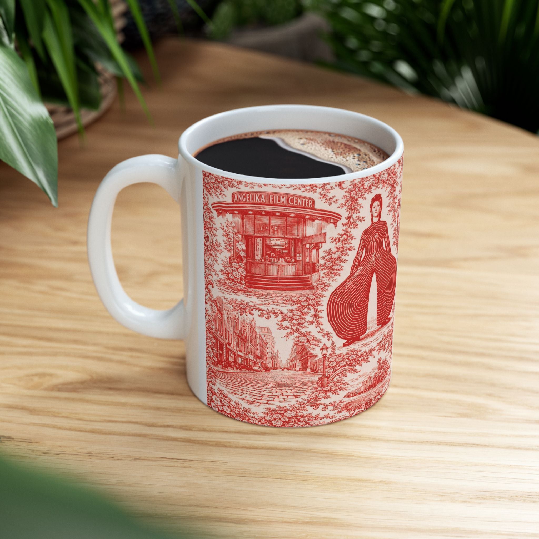 SoHo Red and White Toile de Jouy Mug | NYC Chinoiserie Ceramic Coffee Cup