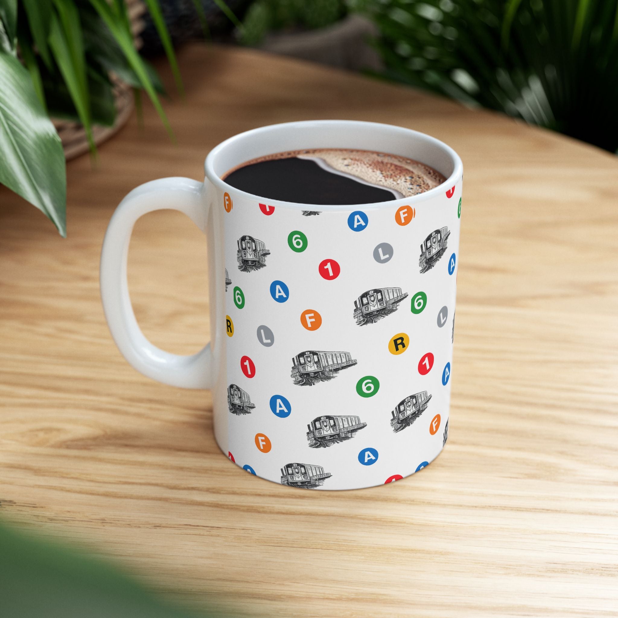 New York Subway Train Transit Icons Mug | NYC Metro Subway Pattern 11oz Coffee Tea Cup