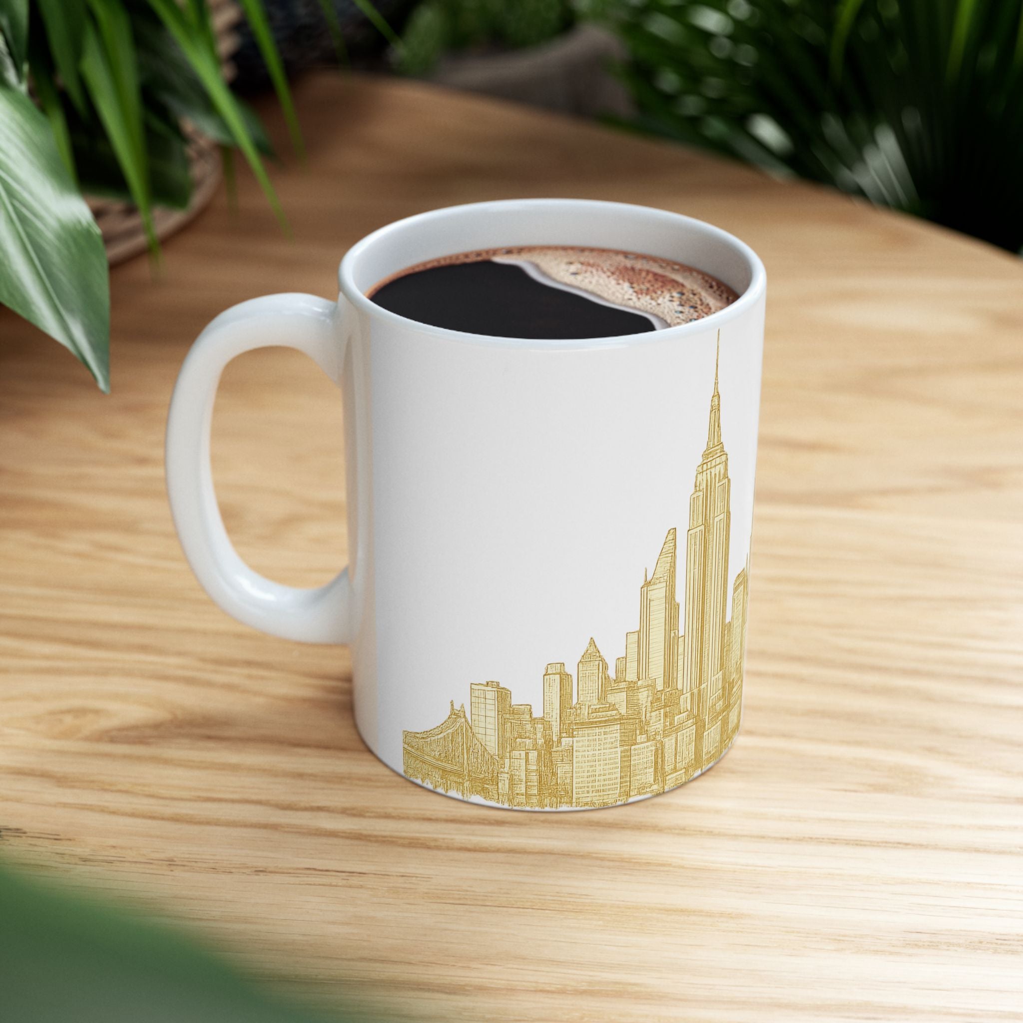 Gold New York City Skyline Mug | Ceramic Midtown Manhattan Skyline Coffee Cup 11oz