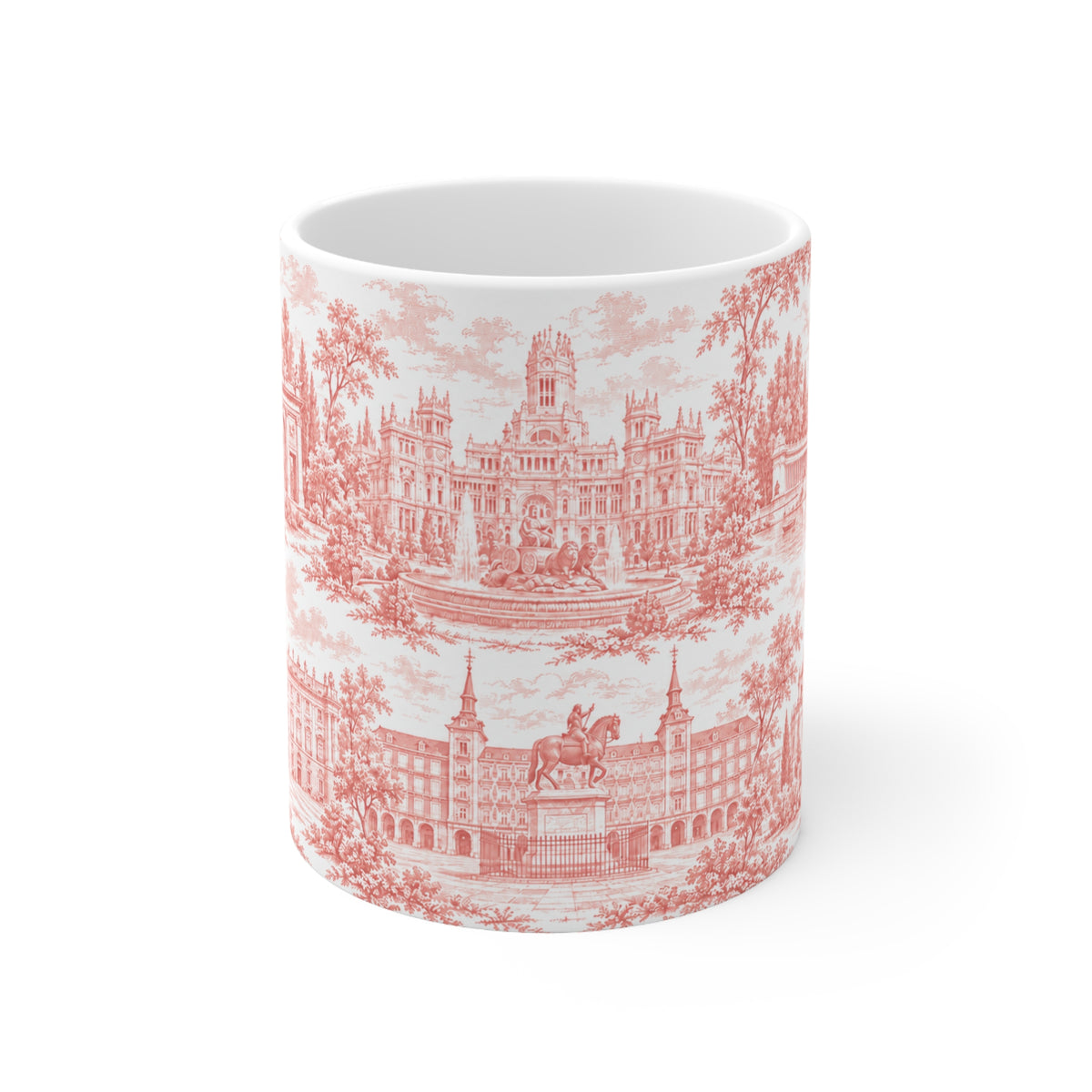 Madrid Red Toile de Jouy Ceramic Mug — (11oz; Ships from Europe)