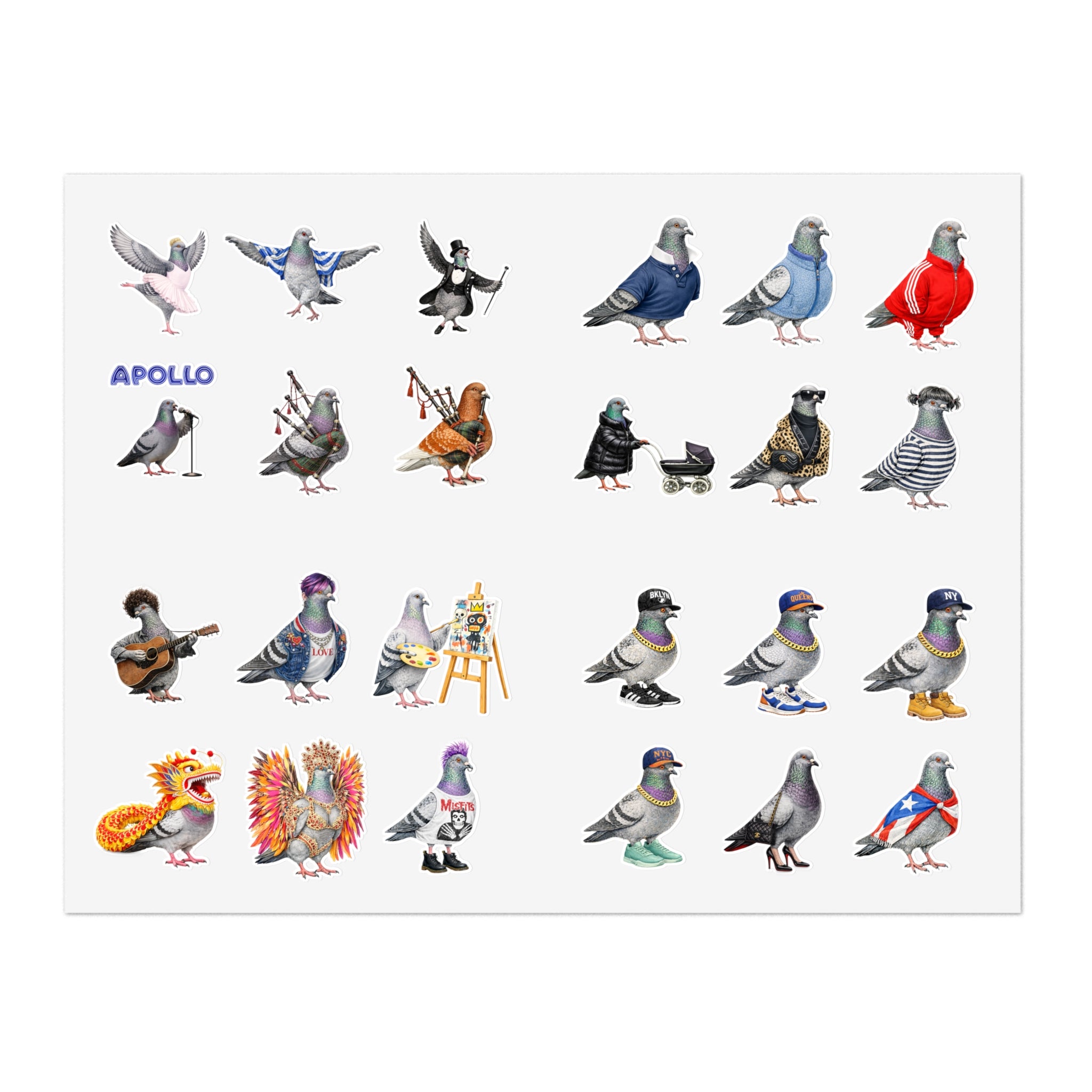 NYC Pigeon Sticker Sheet —24 Cute New York Bird Decals