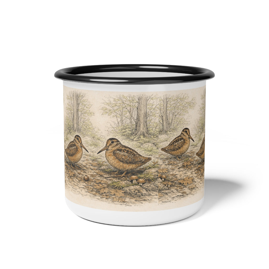 Bryant Park American Woodcock Enamel Camping Mug — Woodcock Bird Illustration, Rustic Outdoor Campgrounds Coffee Cup