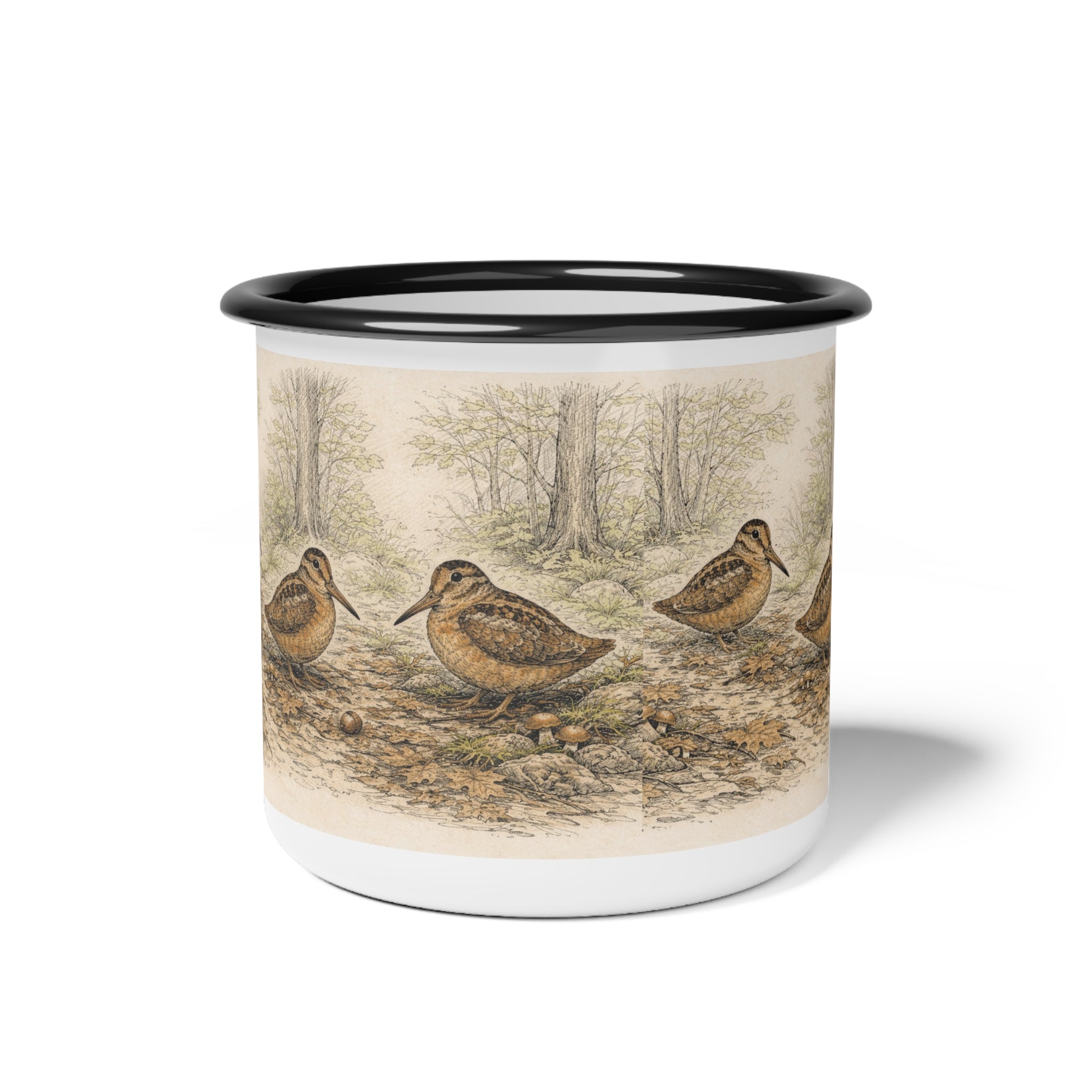 Bryant Park American Woodcock Enamel Camping Mug — Woodcock Bird Illustration, Rustic Outdoor Campgrounds Coffee Cup