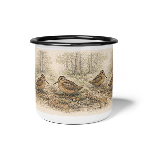 Bryant Park American Woodcock Enamel Camping Mug — Woodcock Bird Illustration, Rustic Outdoor Campgrounds Coffee Cup