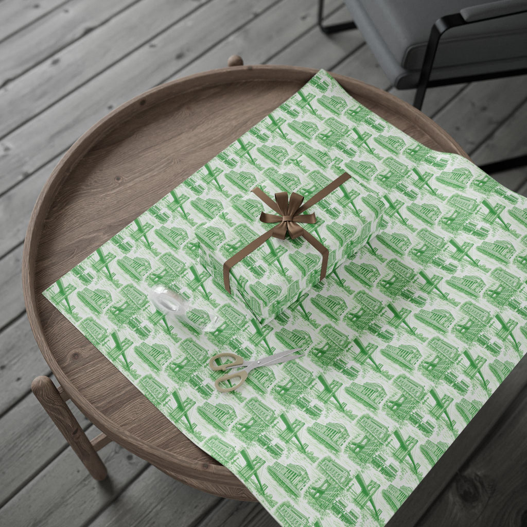 Brooklyn NYC Green Toile Gift Wrapping Papers   Chinoiserie New York City Gift Wrap Brooklyn Bridge Prospect Park Junior's DUMBO Museum