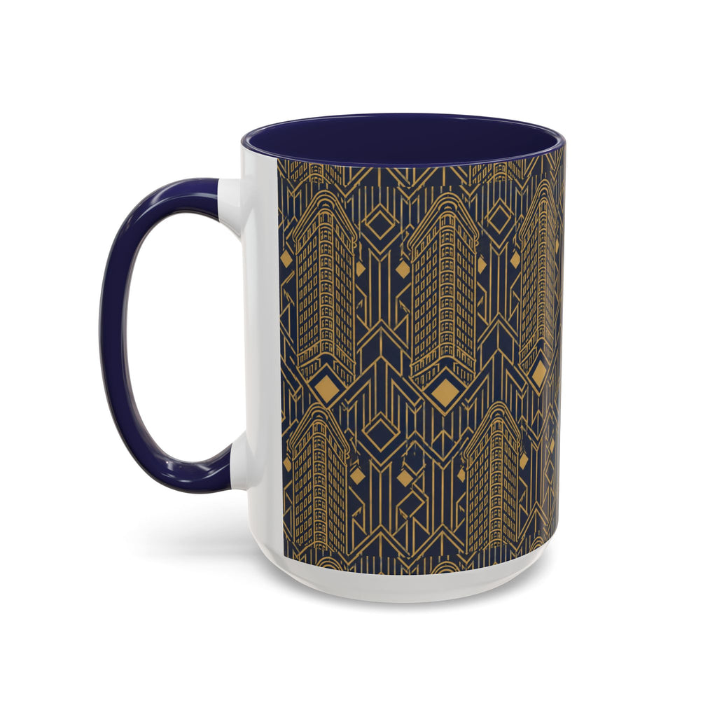 Art Deco Flatiron Building Navy & Gold Accent Coffee Mug — Manhattan Art Deco Pattern 11 oz