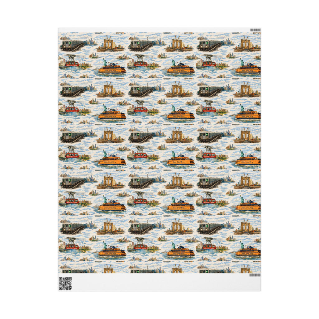 NYC Commuter Bridge & Tunnel Proud Toile NYC Gift Wrapping Paper | New York City Transit Subway Ferry Toile Pattern Roll