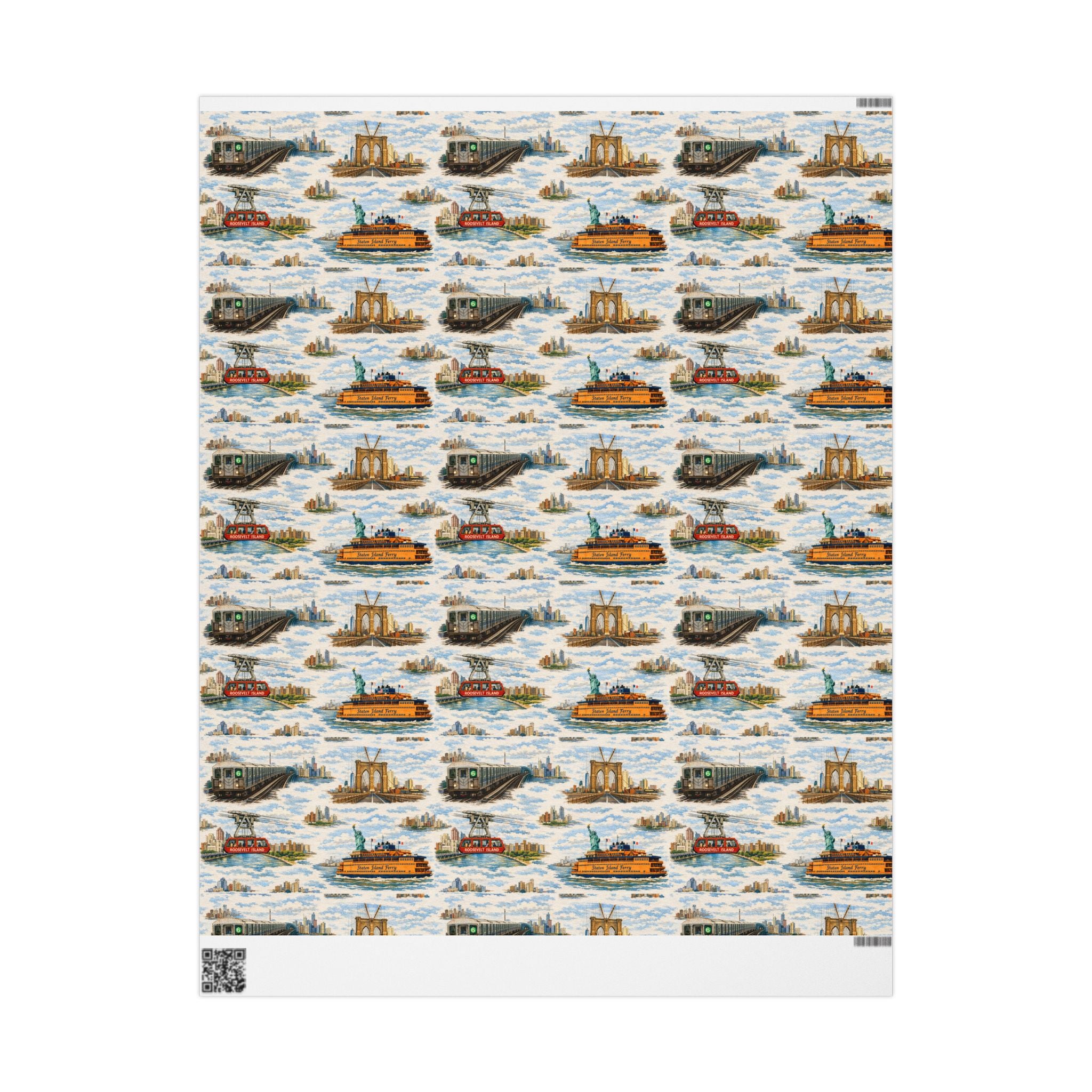 NYC Commuter Bridge & Tunnel Proud Toile NYC Gift Wrapping Paper | New York City Transit Subway Ferry Toile Pattern Roll